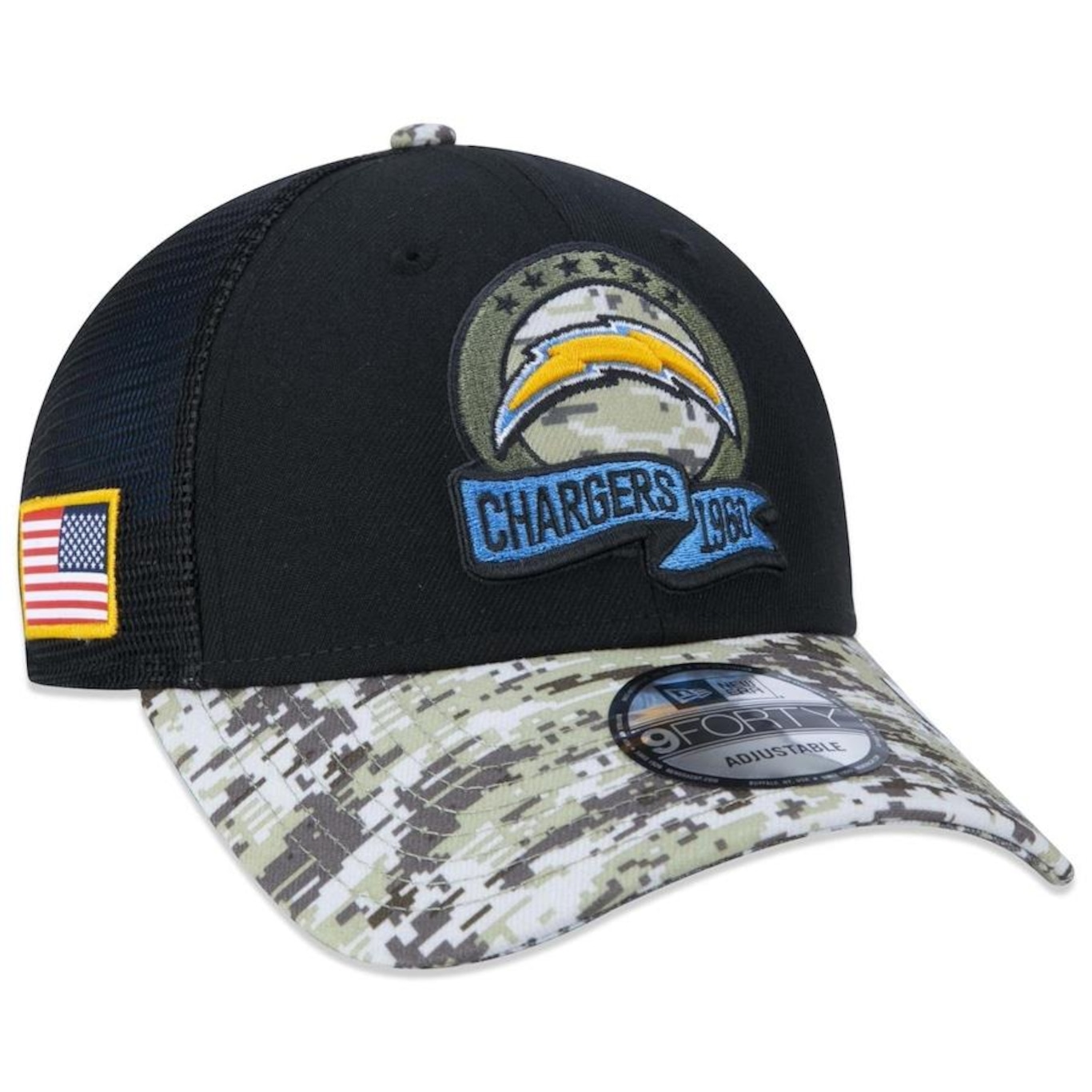 Boné Aba Curva New Era 9Forty Los Angeles Chargers Salute To Service 2022 - Snapback - Trucker - Adulto - Foto 1