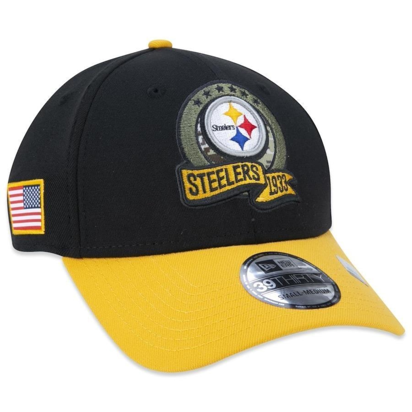 Boné Aba Curva New Era 39Thirty Pittsburgh Steelers Salute To Service 2022 - Stretch Fit - Masculino - Foto 1