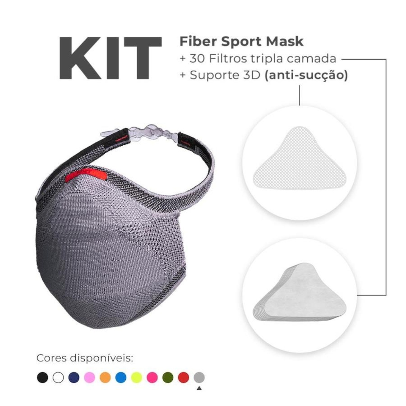 Kit de Máscara Fiber Knit Sport + 30 Filtros de Proteção + Suporte - Foto 2