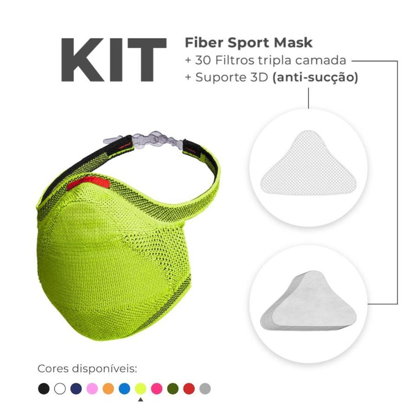 Kit de Máscara Fiber Knit Sport + 30 Filtros de Proteção + Suporte - Foto 2