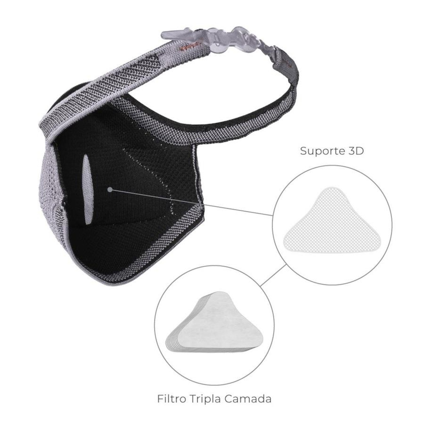 Kit de Máscara Fiber Knit Sport + 30 Filtros de Proteção + Suporte - Foto 3