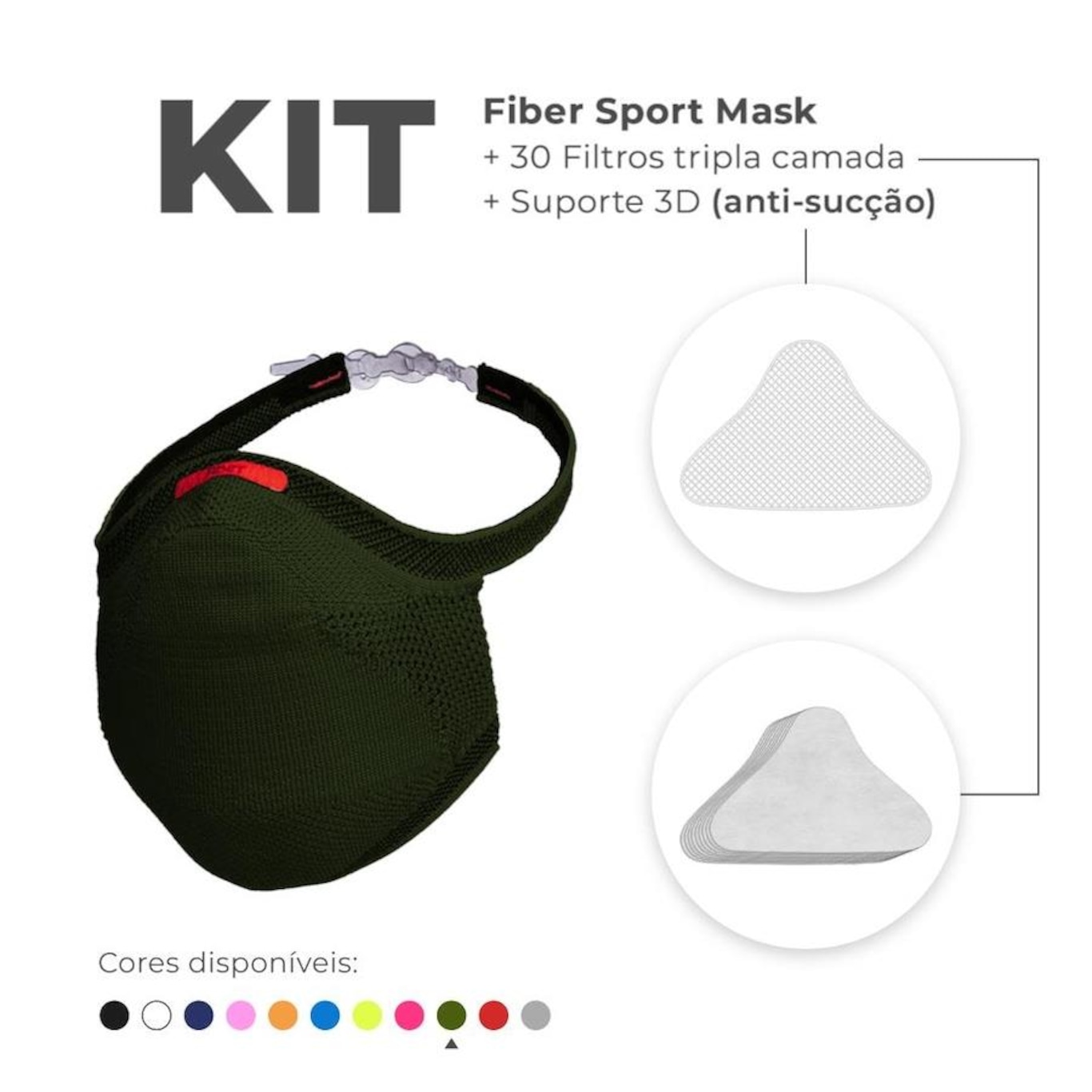 Kit de Máscara Fiber Knit Sport + 30 Filtros de Proteção + Suporte - Foto 2