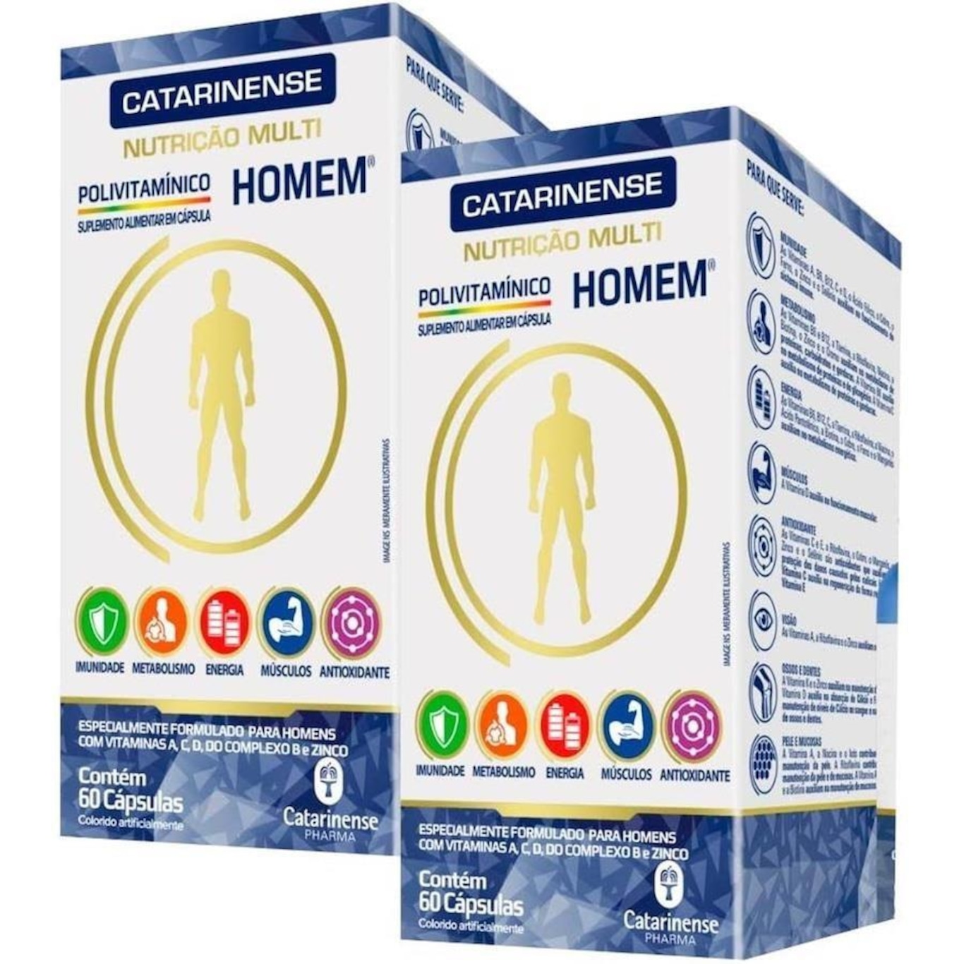 Kit de Polivitamínicos Homem Catarinense Pharma 120 Cápsulas - 2 unidades - Foto 1