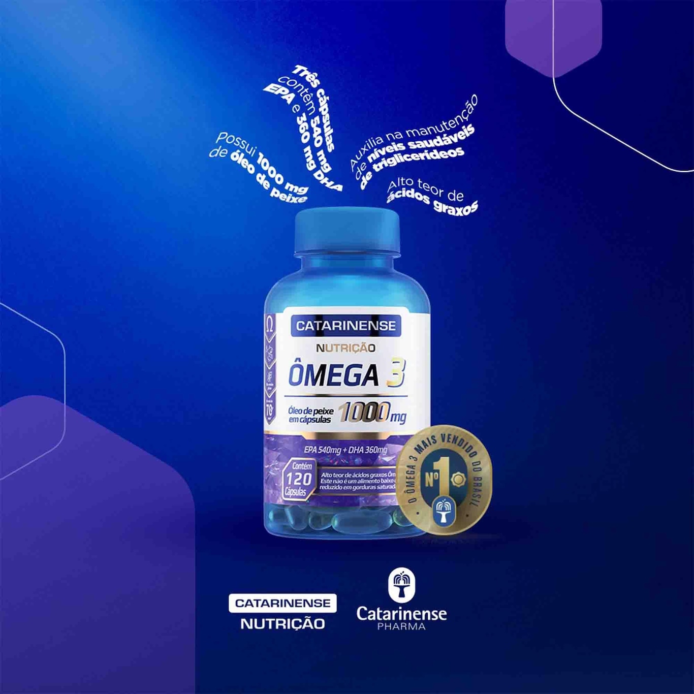 Ômega 3 1000mg Catarinense Pharma 100% Original - 120 Cápsulas - Foto 2