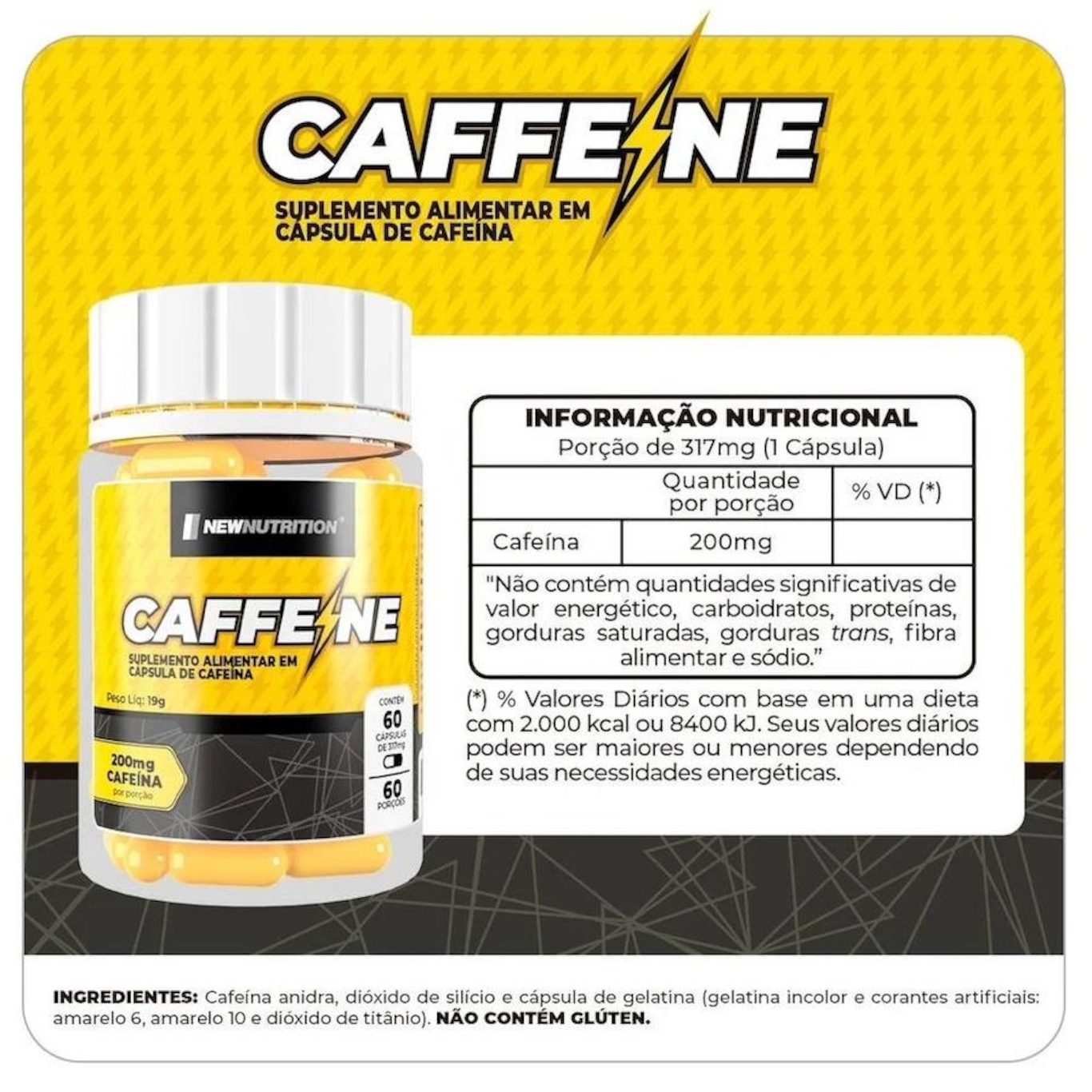 Cafeina NewNutrition 200mg - 60 cápsulas - Foto 2