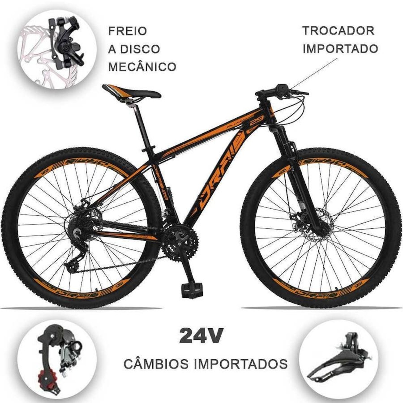 Bicicleta Aro 29 Drais - Freio A Disco - Câmbio Imp - Mtb Aluminio Suspensão Dianteira - 24 V - Adulto - Foto 2