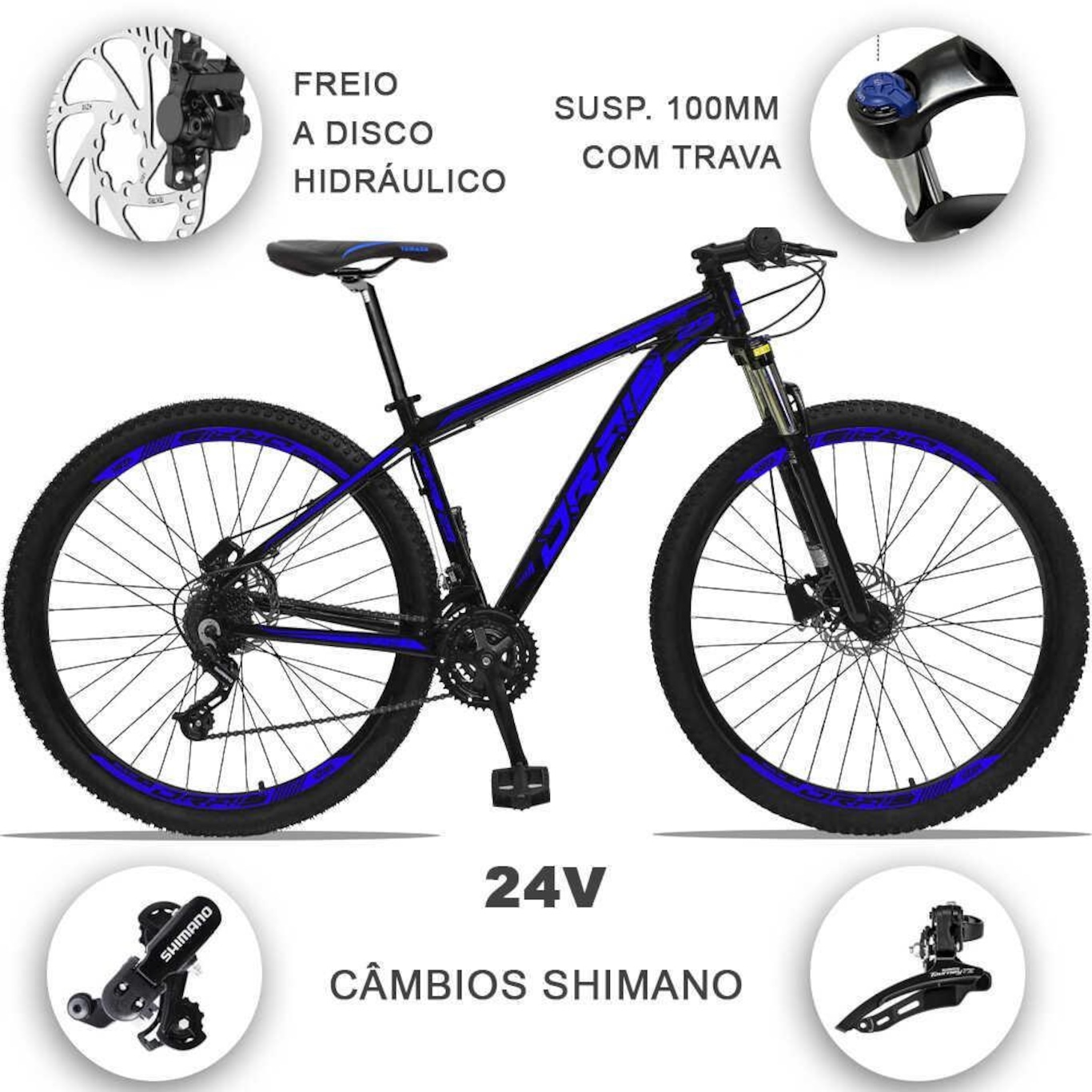 Bicicleta Drais 29 - Freio Hidráulico MTB Aluminio - Câmbios Shimano - 24V - Suspensão com Trava - Foto 3