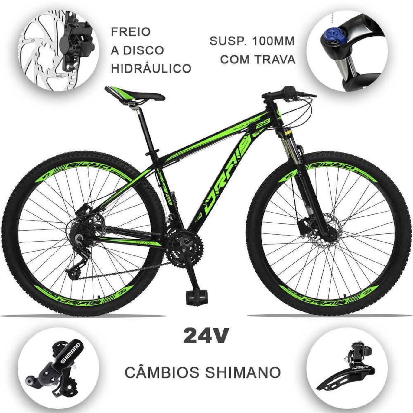 Bicicleta Drais 29 - Freio Hidráulico MTB Aluminio - Câmbios Shimano - 24V - Suspensão com Trava - Foto 3