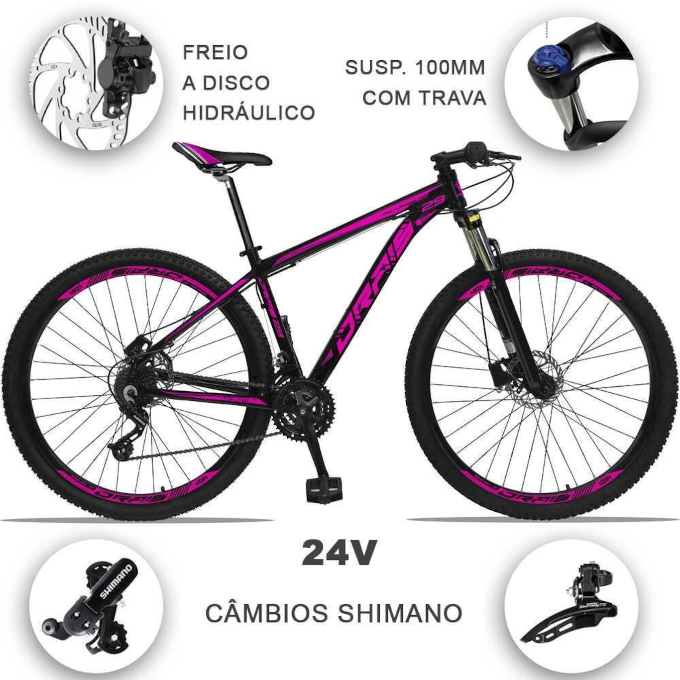 Bicicleta Drais 29 - Freio Hidráulico MTB Aluminio - Câmbios Shimano - 24V - Suspensão com Trava - Foto 3