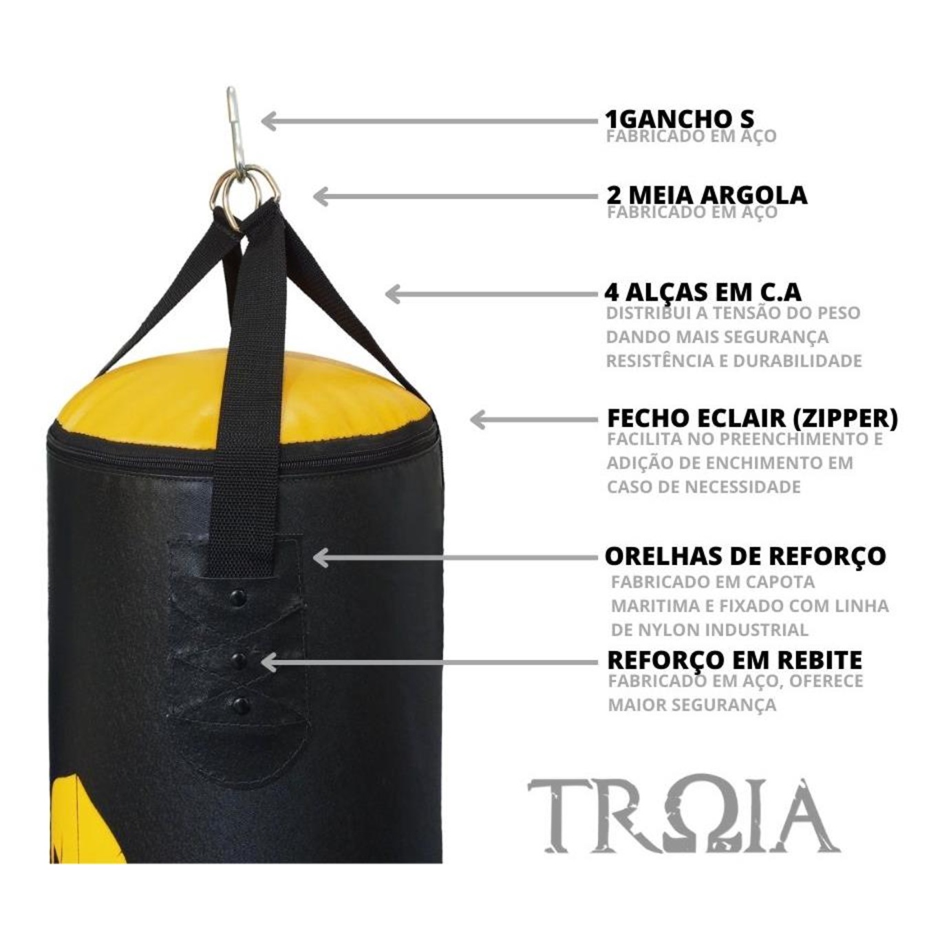 Kit de Luta Troia: Saco de Pancada Troia - 90cm + Luvas de Treino - Foto 5