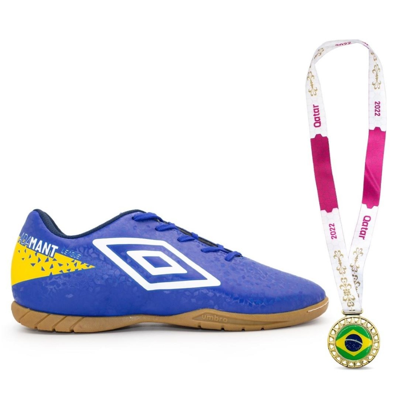 Kit Chuteira de Futsal Umbro Adamant League + Medalha Premium Copa Qatar 2022 - Adulto - Foto 1