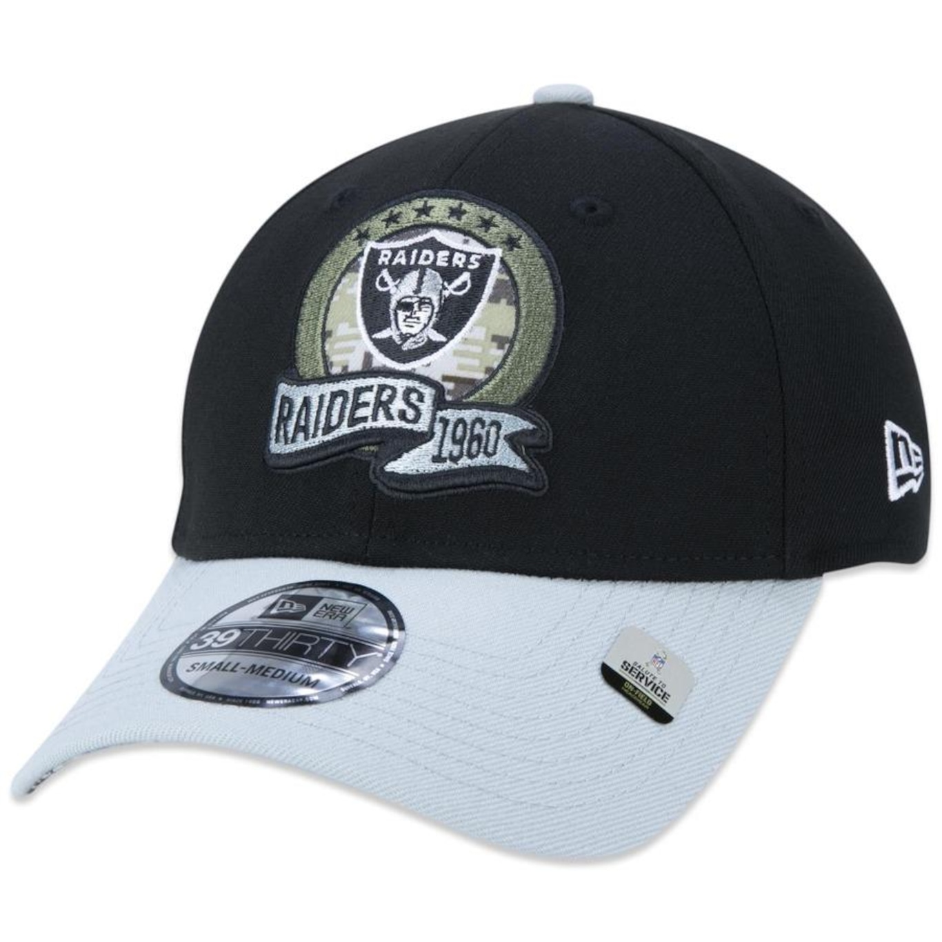 Boné Aba Curva New Era 39Thirty Las Vegas Raiders Salute To Service 2022 Stretch Fit - Fechado - Adulto - Foto 3