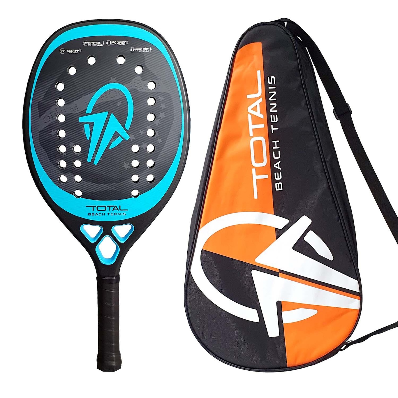 Raquete de Beach Tennis Total Beach Tennis Carbono 12k Total Pro + Capa - Foto 1