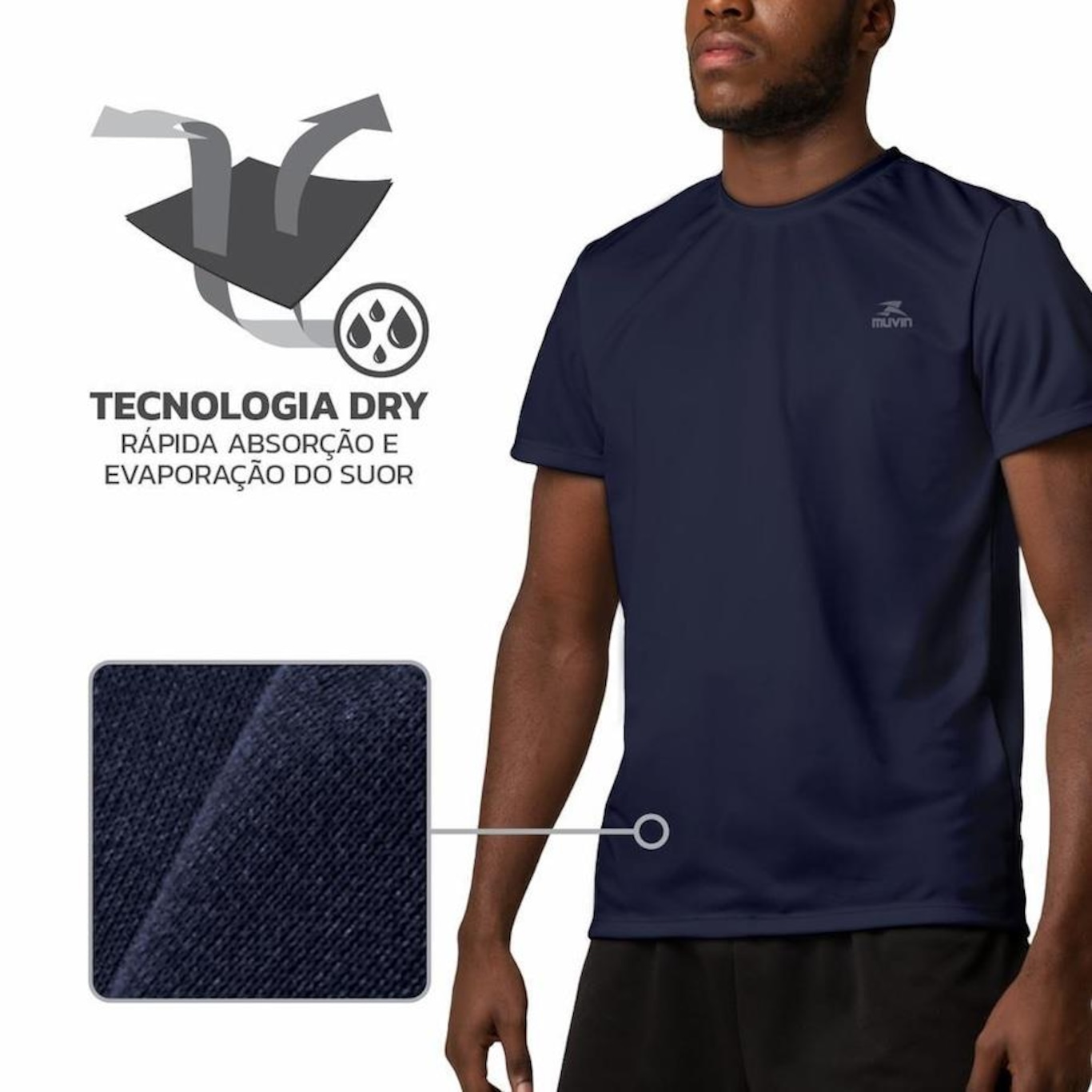 Camiseta Muvin Dry Basic Ss Fps50 - 5 Unidades - Masculina - Foto 4