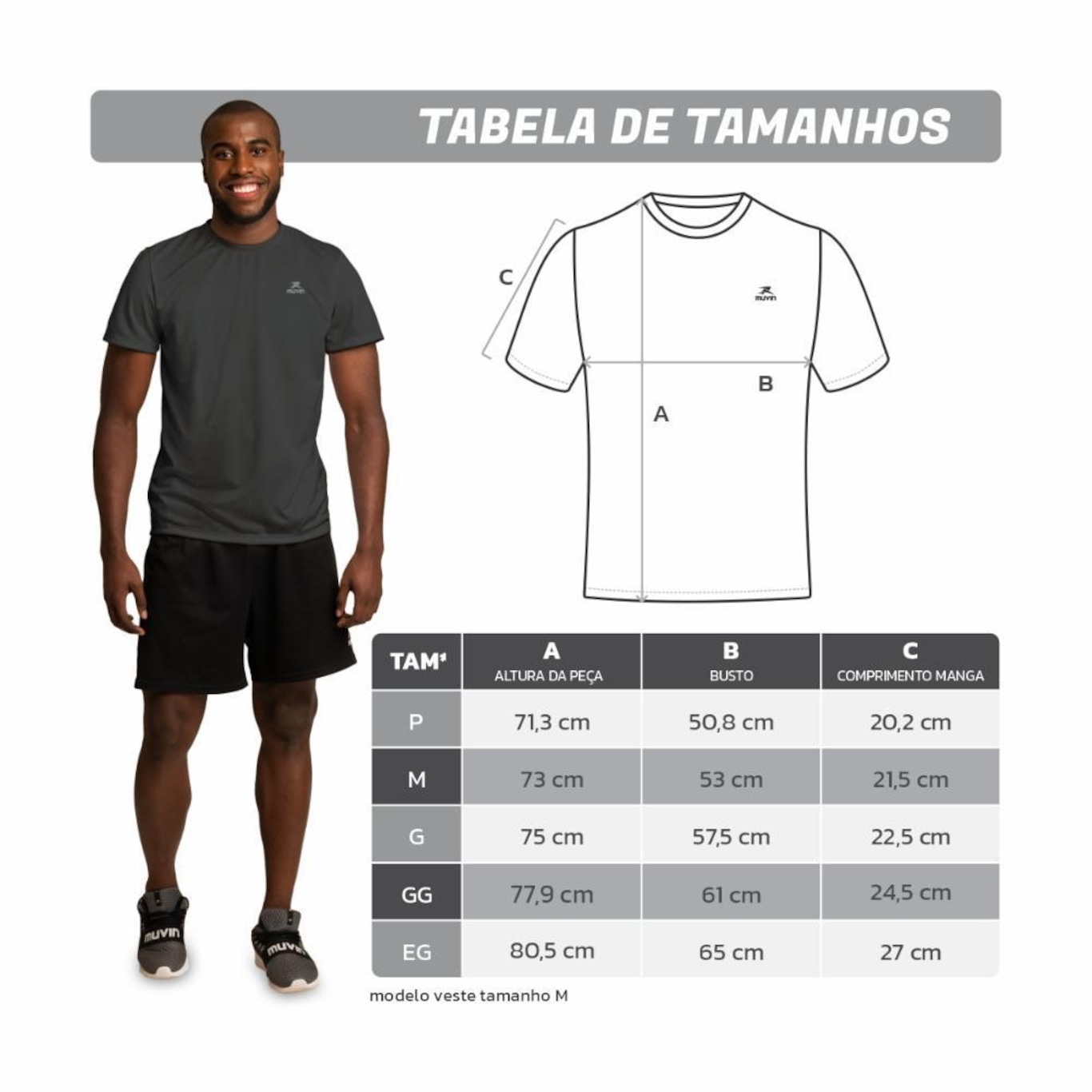 Camiseta Muvin Dry Basic Ss Fps50 - 5 Unidades - Masculina - Foto 4