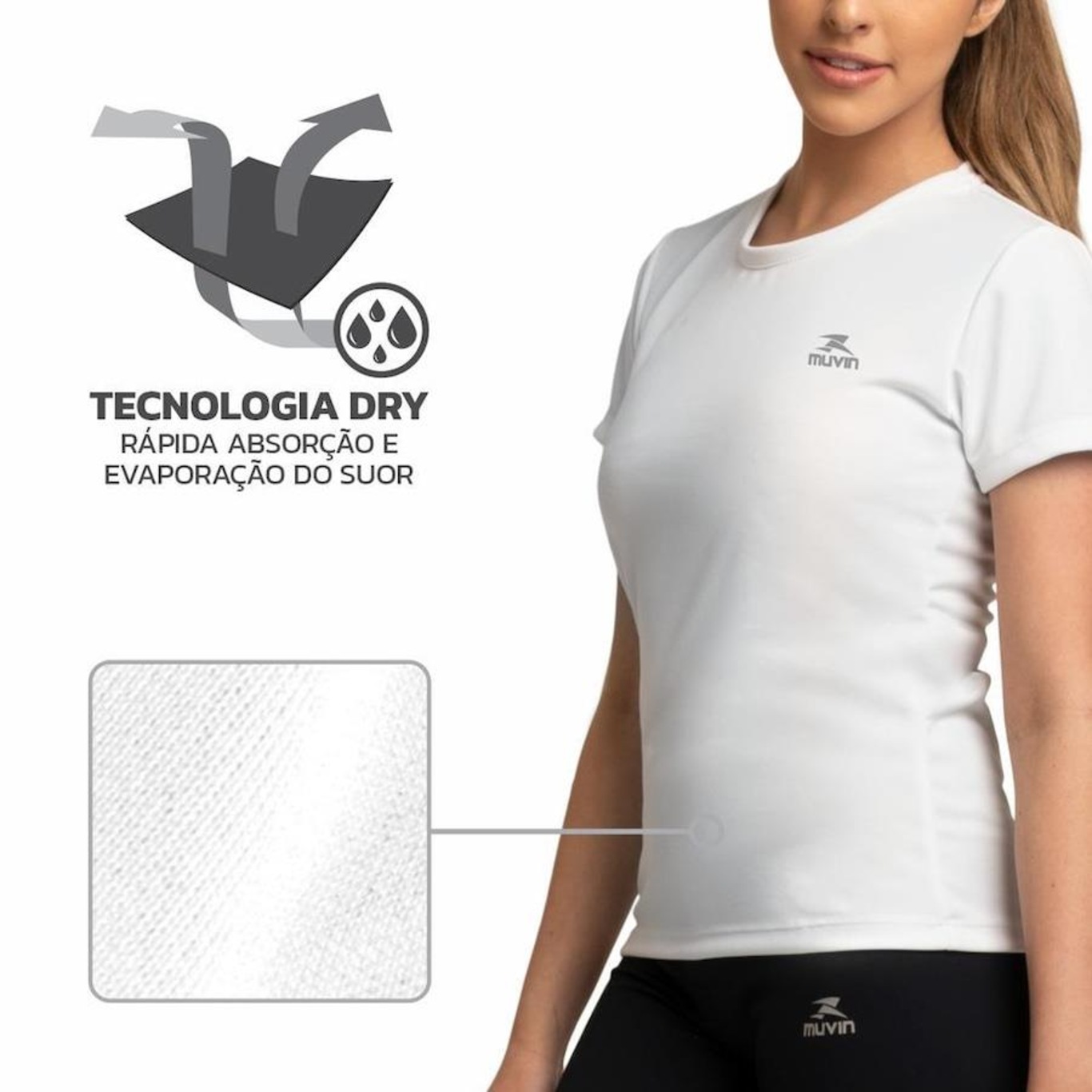 Camiseta Muvin Dry Basic Ss Fps50 - 3 Unidades - Feminina - Foto 4