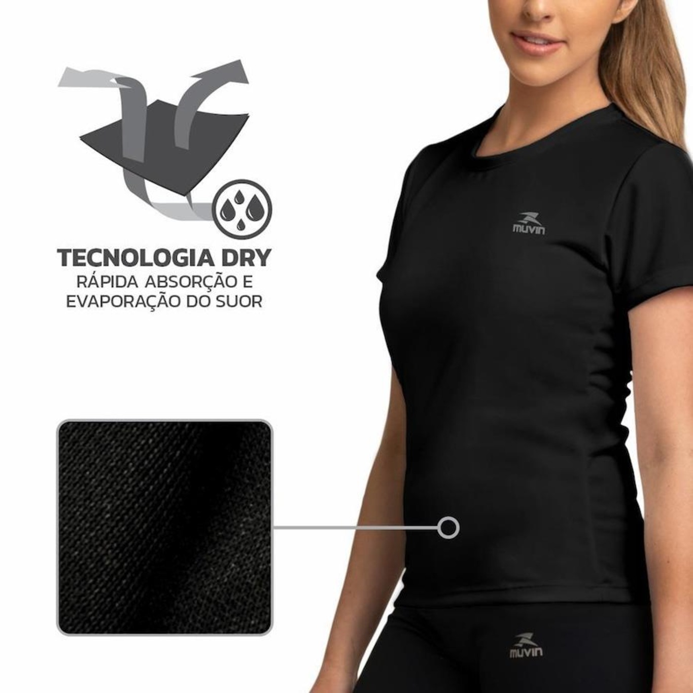 Camiseta Muvin Dry Basic Ss Fps50 - 3 Unidades - Feminina - Foto 4