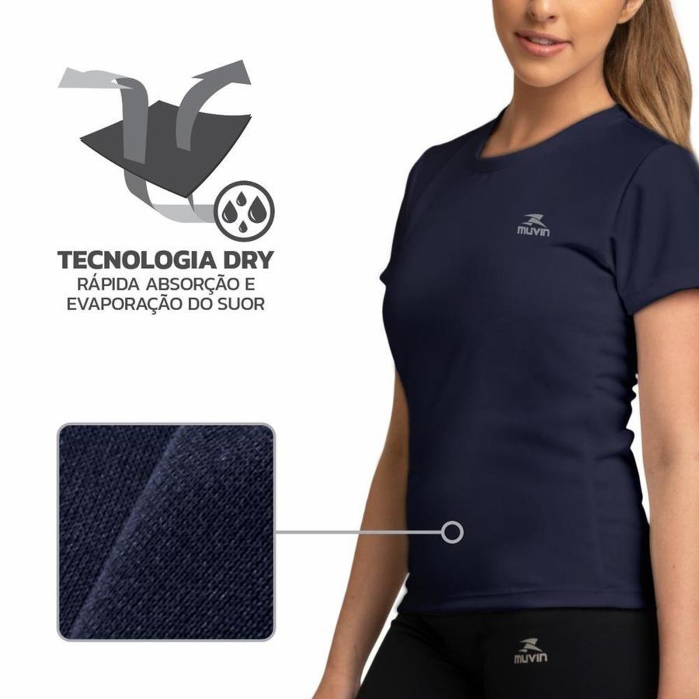 Camiseta Muvin Dry Basic Ss Fps50 - 3 Unidades - Feminina - Foto 4