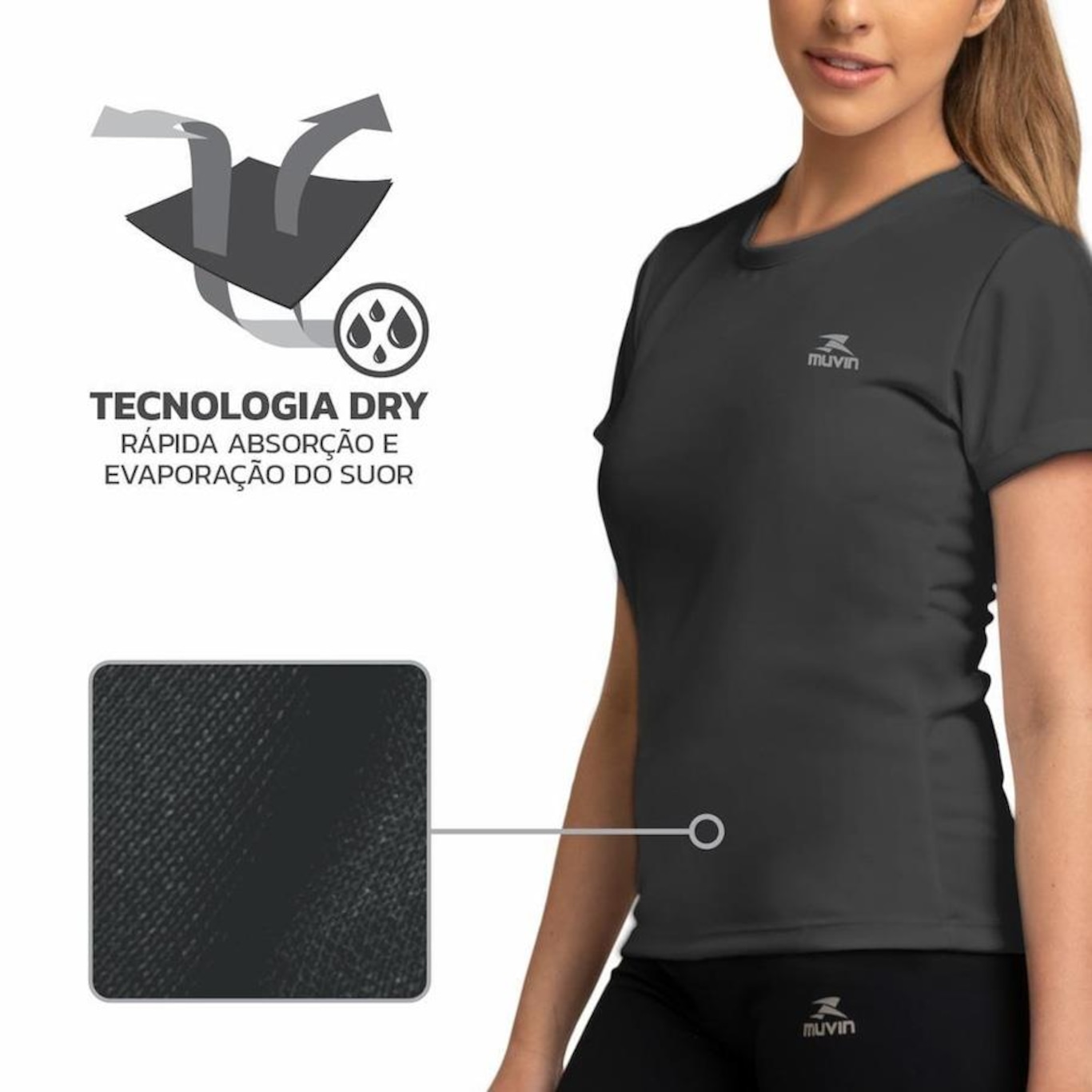 Camiseta Muvin Dry Basic Ss Fps50 - 3 Unidades - Feminina - Foto 4