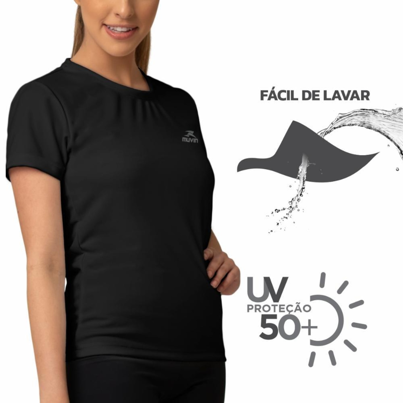 Camiseta Muvin Dry Basic Ss Fps50 - 3 Unidades - Feminina - Foto 6