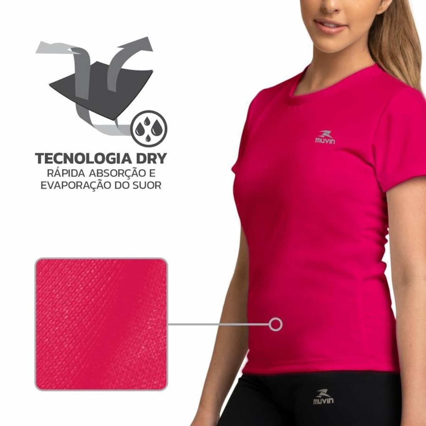 Camiseta Muvin Dry Basic Ss Fps50 - 3 Unidades - Feminina - Foto 3