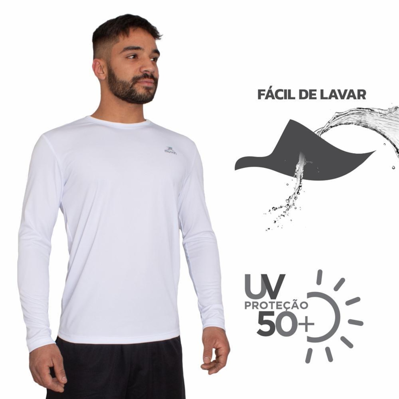 Camiseta Muvin Dry Basic LS Manga Longa FPS50 - 3 unidades - Masculina - Foto 5