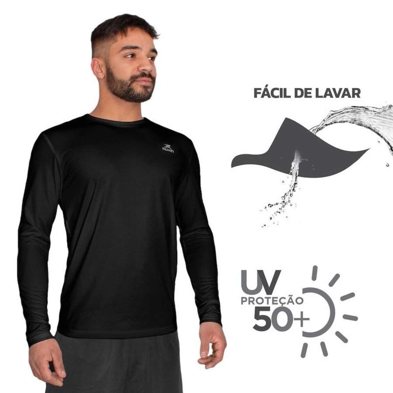 Camiseta Muvin Dry Basic LS Manga Longa FPS50 - 3 unidades - Masculina - Foto 1