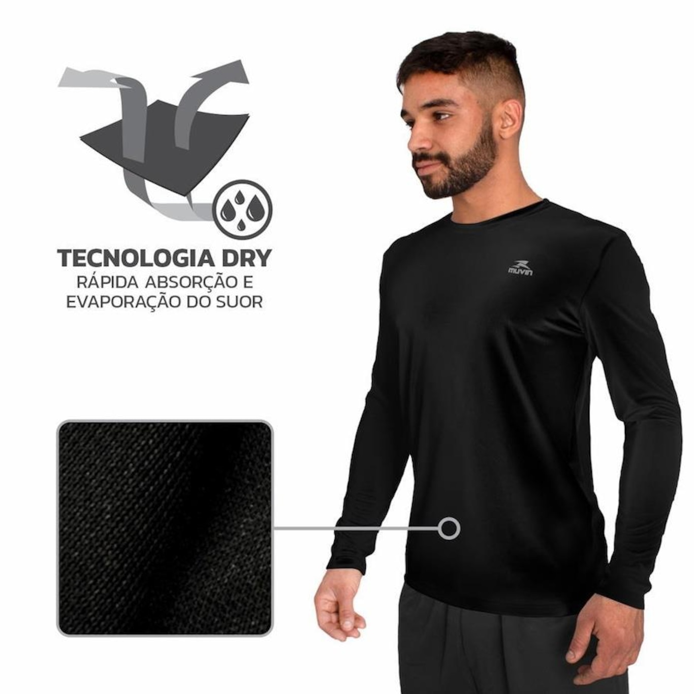 Camiseta Muvin Dry Basic LS Manga Longa FPS50 - 3 unidades - Masculina - Foto 2