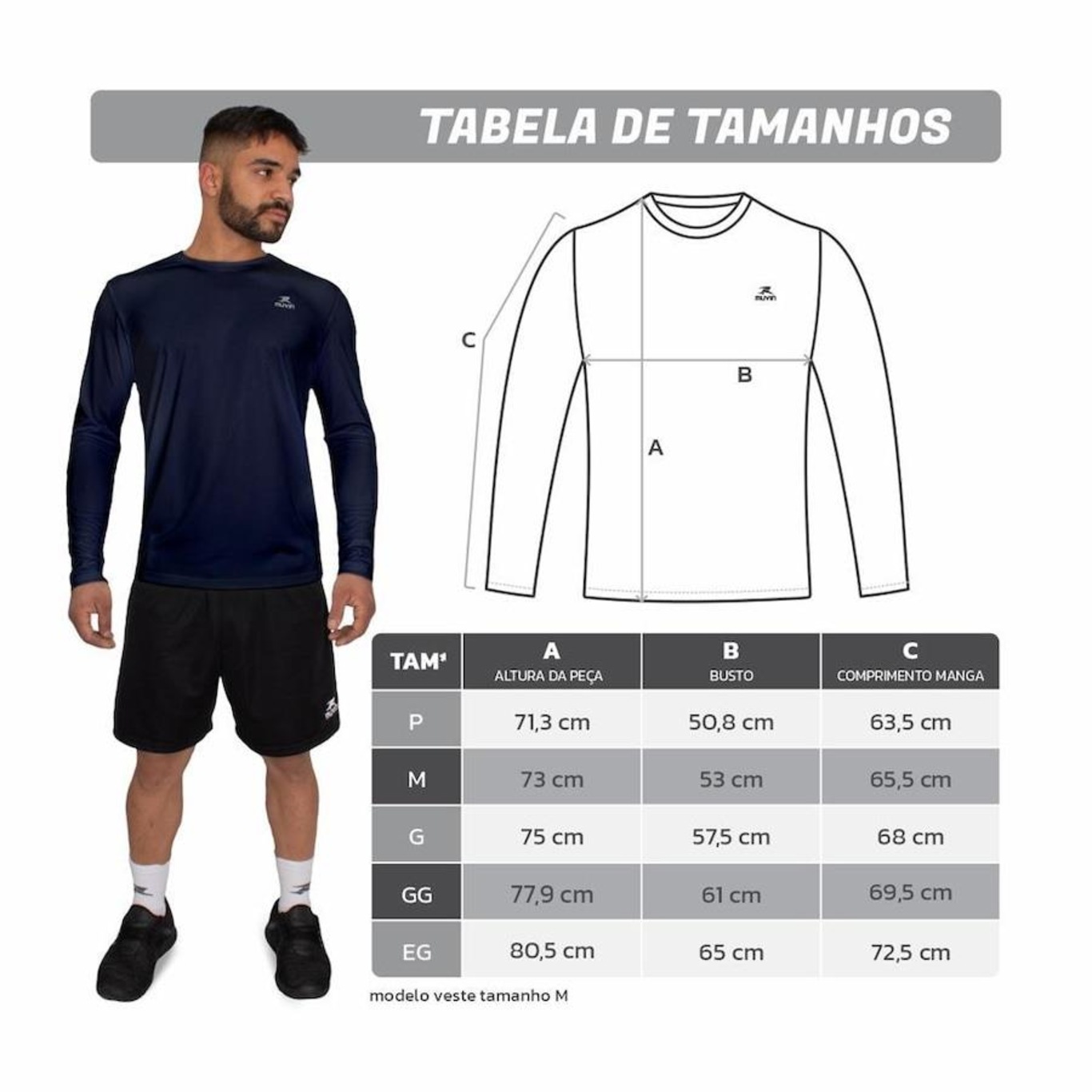 Camiseta Muvin Dry Basic LS Manga Longa FPS50 - 3 unidades - Masculina - Foto 4