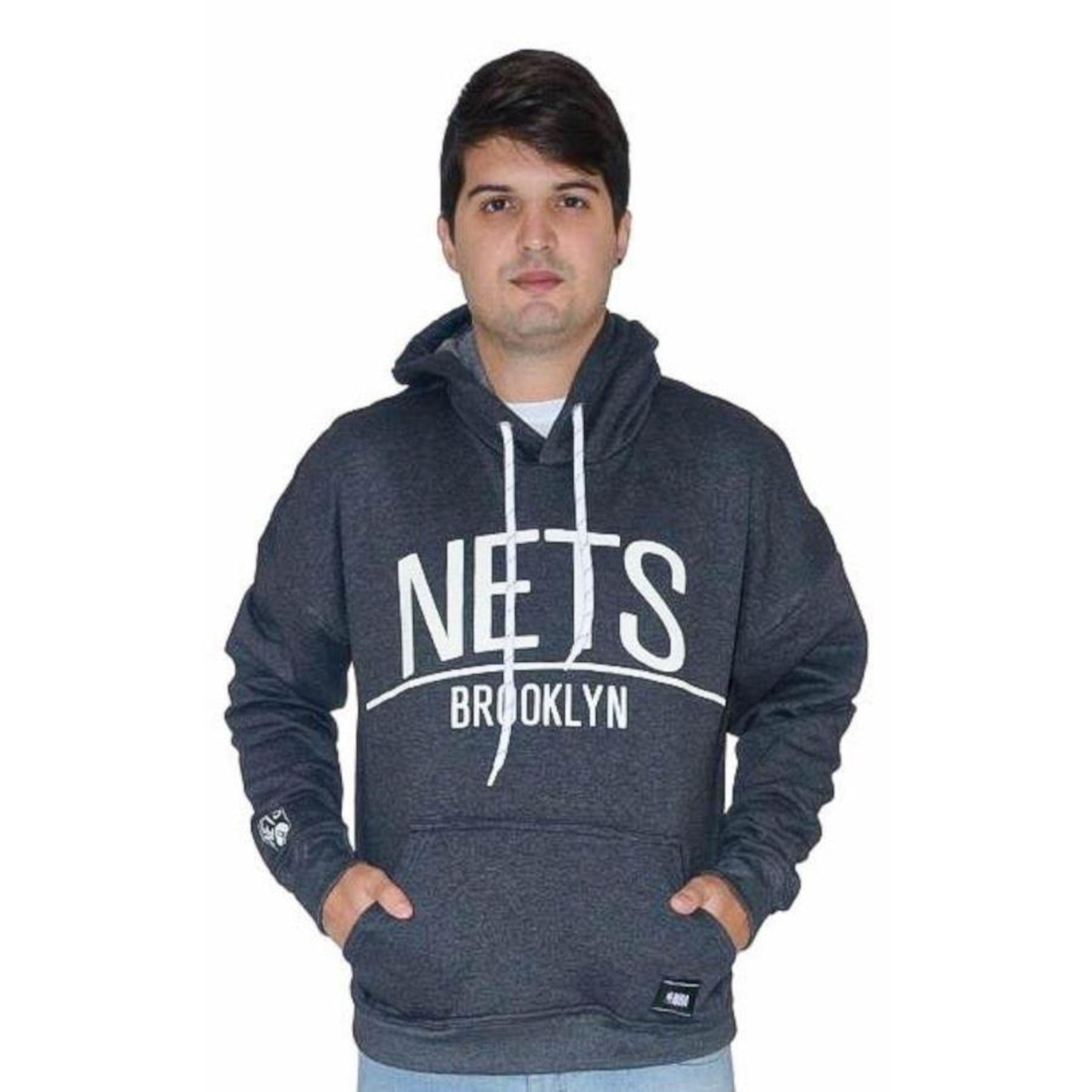 Blusão de Moletom com Capuz NBA Brooklyn Nets Canguru - Masculino - Foto 1