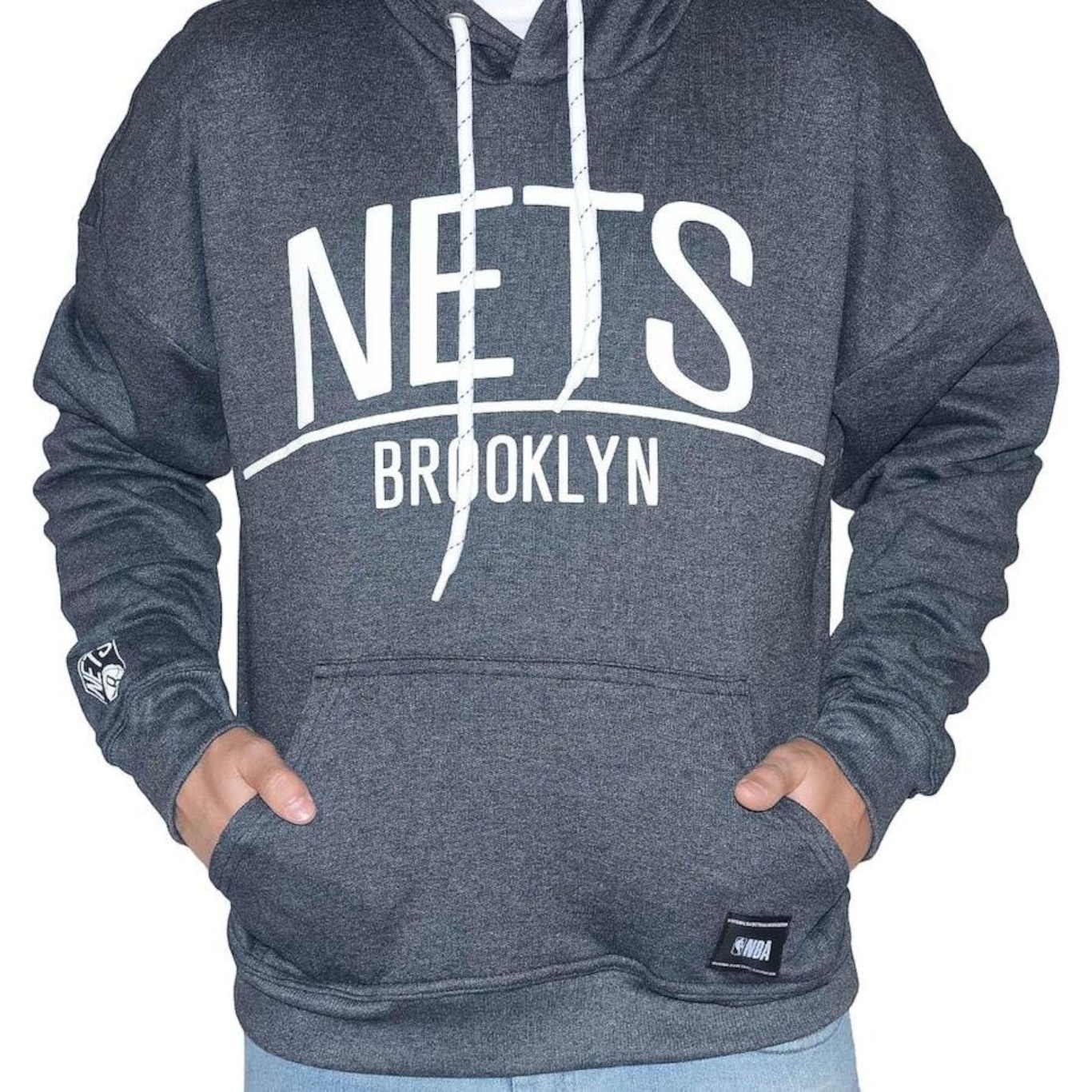 Blusão de Moletom com Capuz NBA Brooklyn Nets Canguru - Masculino - Foto 3