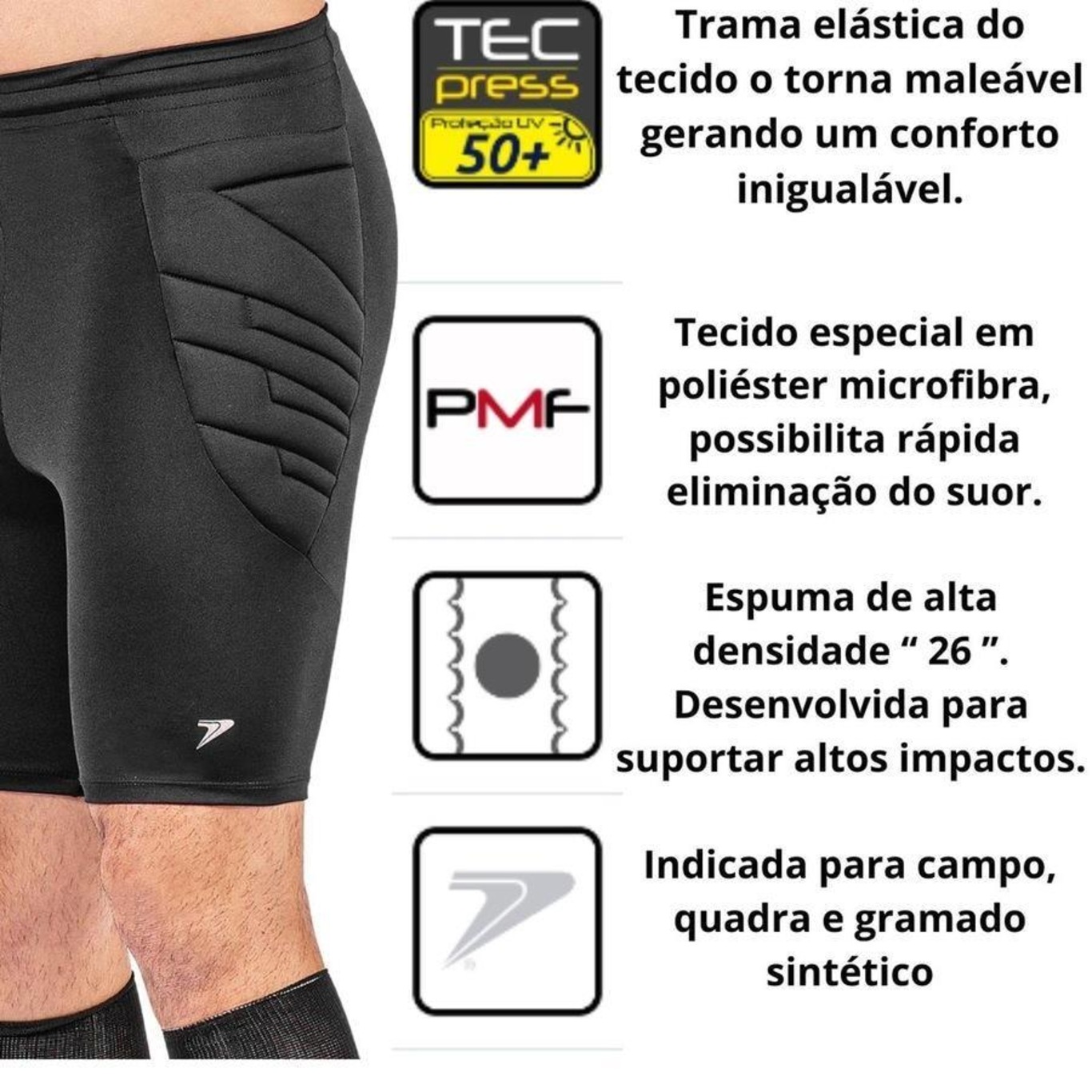 Bermuda Térmica de Goleiro Poker com Espuma Skill - Masculina - Foto 4