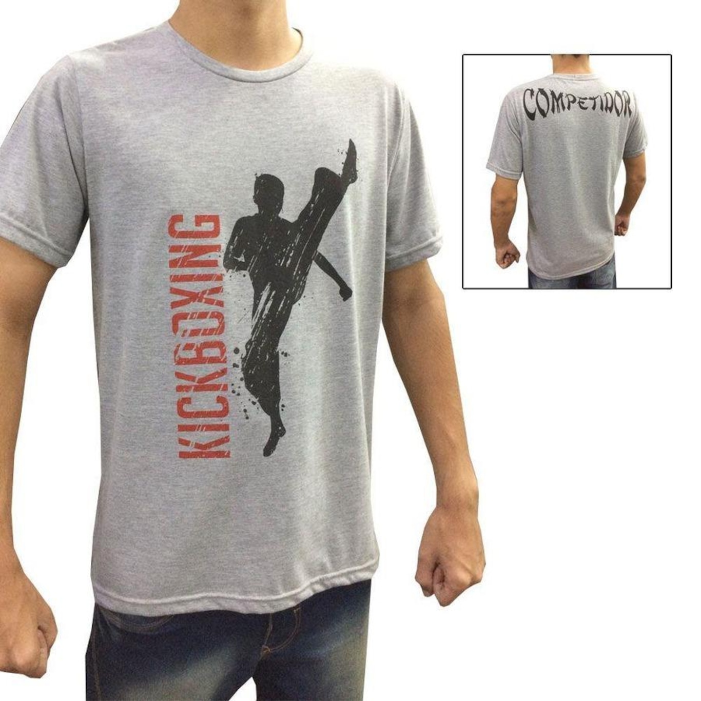 Camisa Camiseta High Kick Kickboxing Cinza/Preto- Duelo Fight - Foto 1