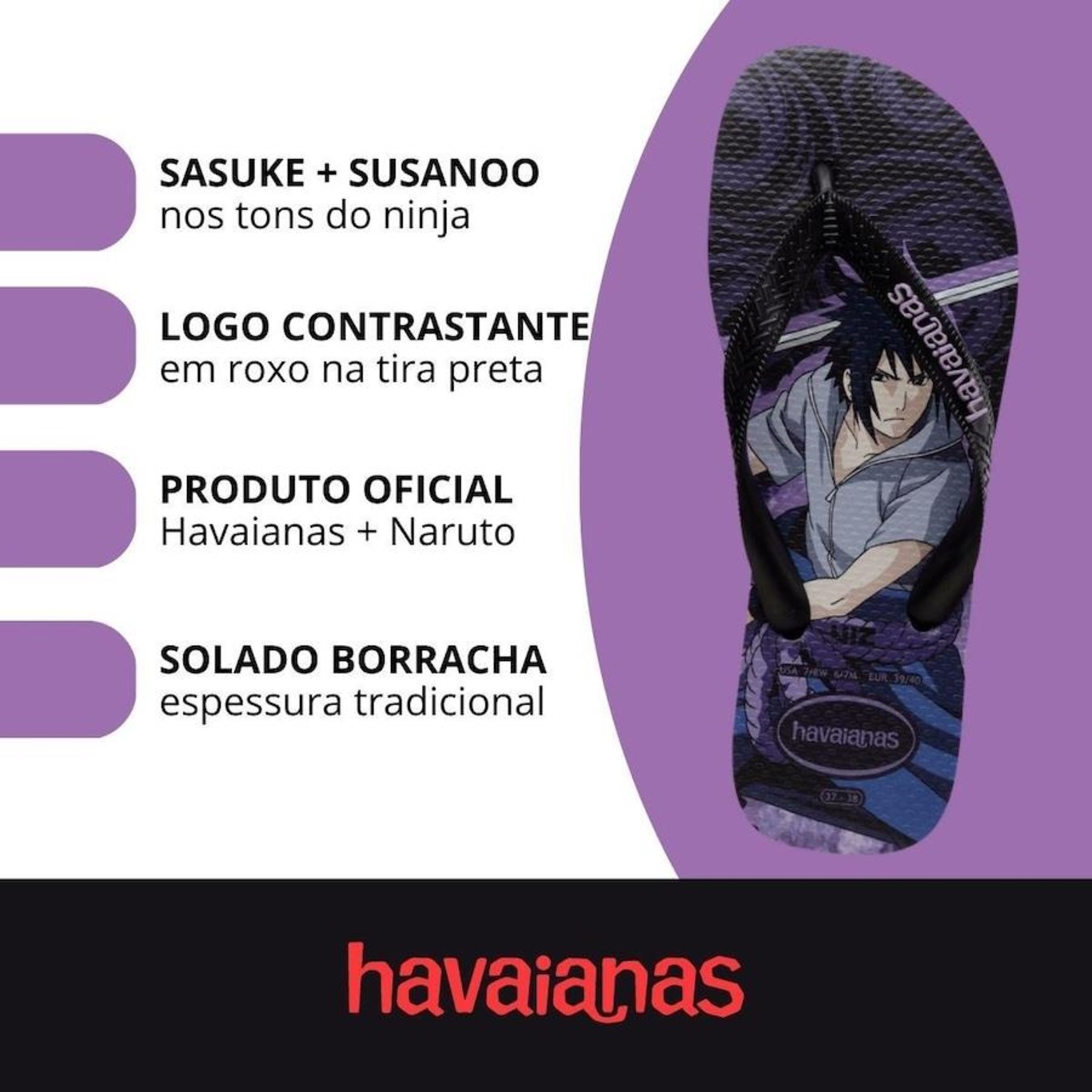 Camiseta masculina Sasuke preta, Naruto