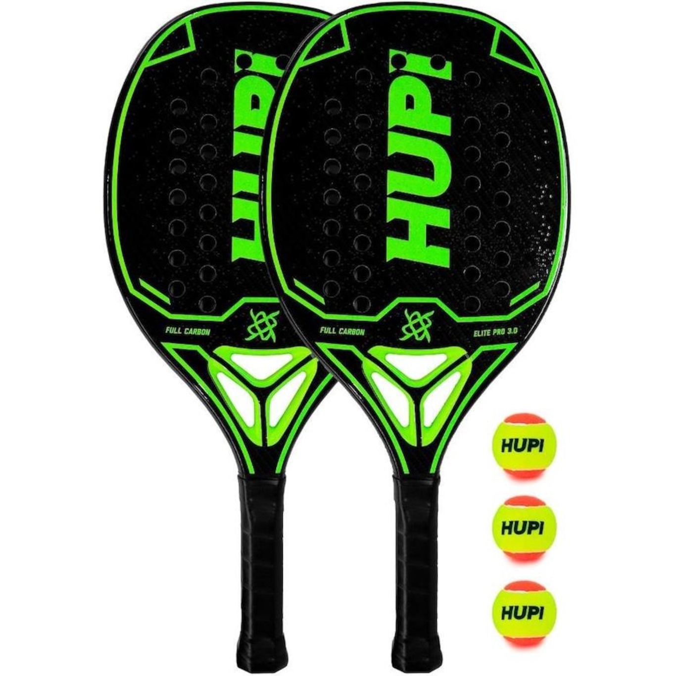 Kit de Beach Tennis HUPI com 2 Raquetes Carbon Elite 3K Pro 3.0 + 3 Bolas Pro - Foto 1