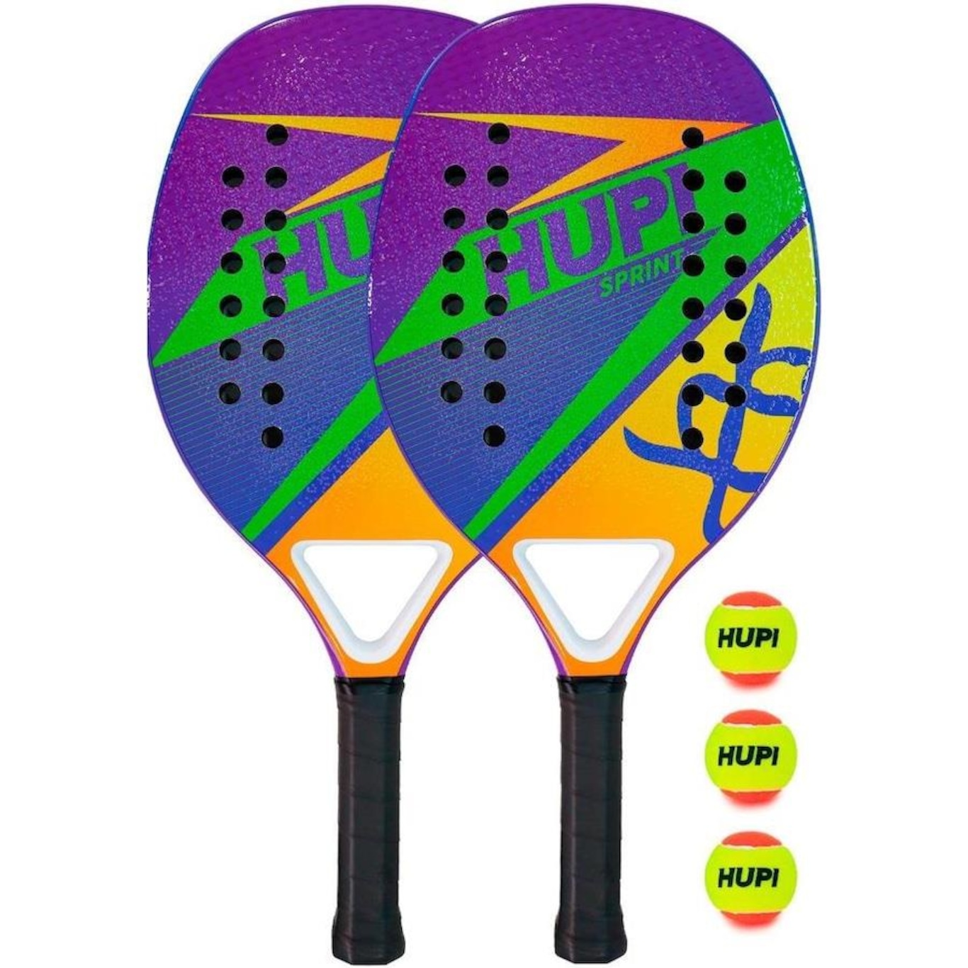 Kit de Beach Tennis HUPI com 2 Raquetes Carbon/Fiberglass Sprint + 3 Bolas Pro - Foto 1