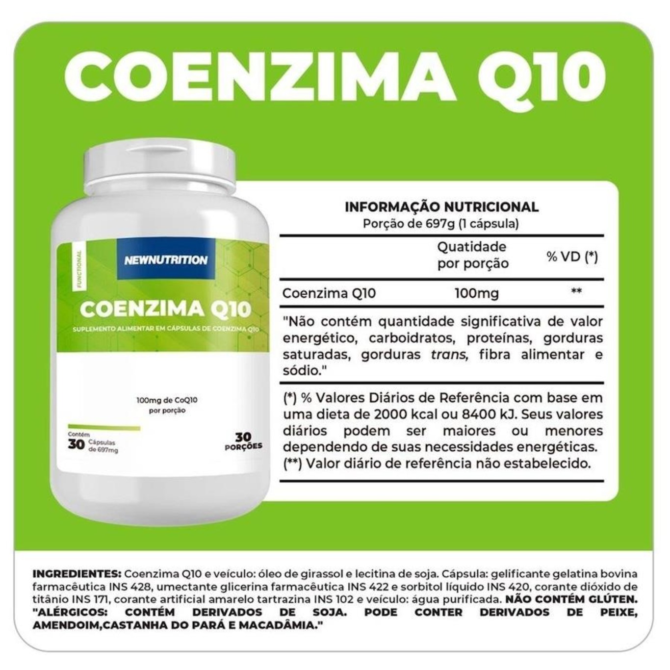 Coenzima NewNutrition Q10 100mg - 30 Cápsulas - Foto 2