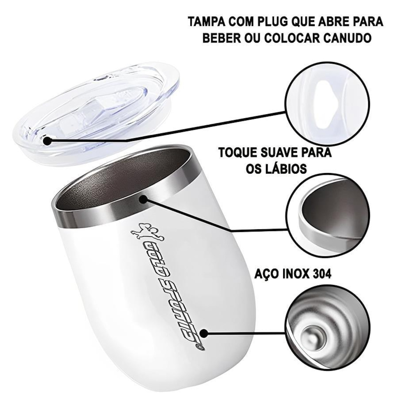 Copo Térmico Gold Sports Small de Aço Inoxidável 304 BPA- Free com Tampa - 300ml - Foto 2