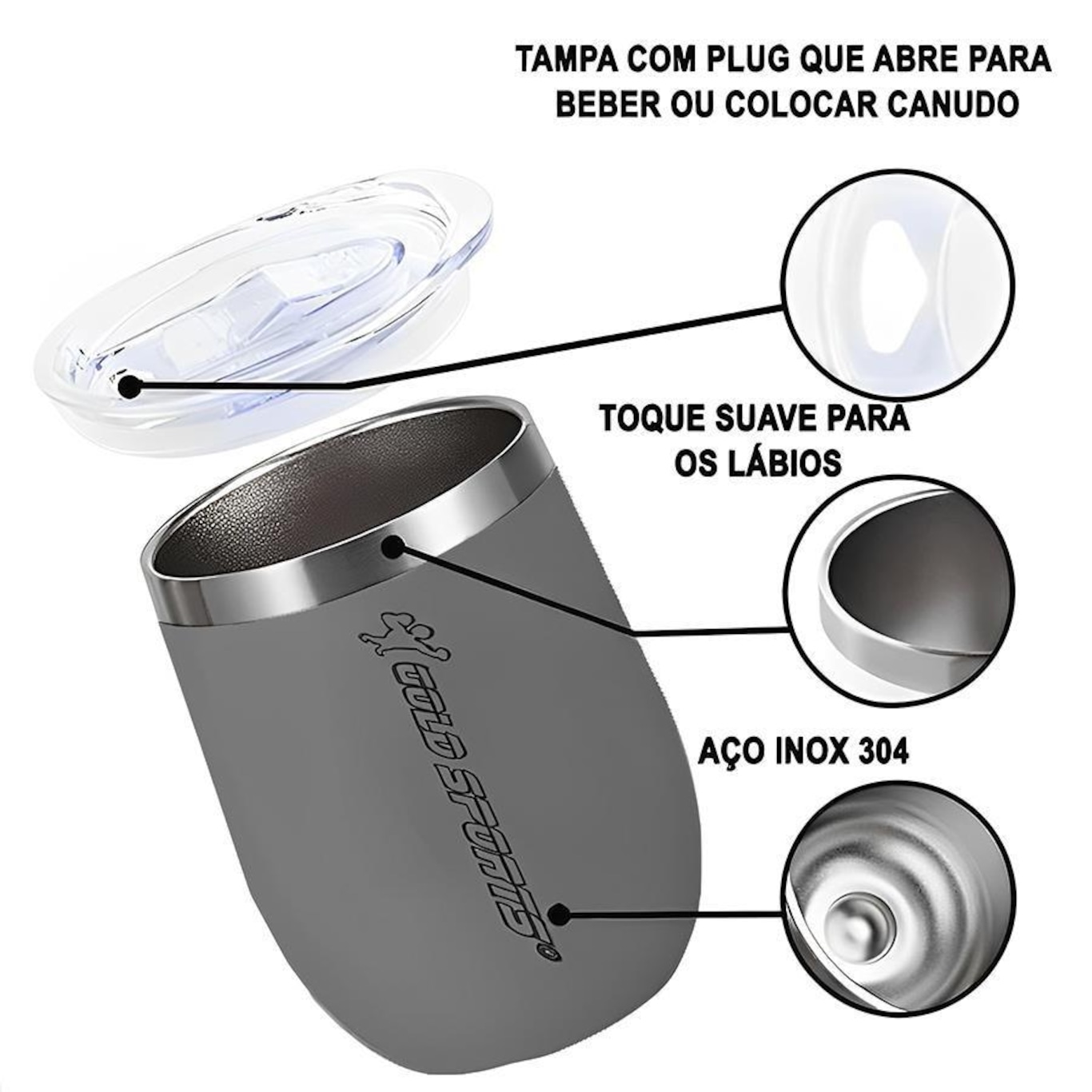 Copo Térmico Gold Sports Small de Aço Inoxidável 304 BPA- Free com Tampa - 300ml - Foto 2