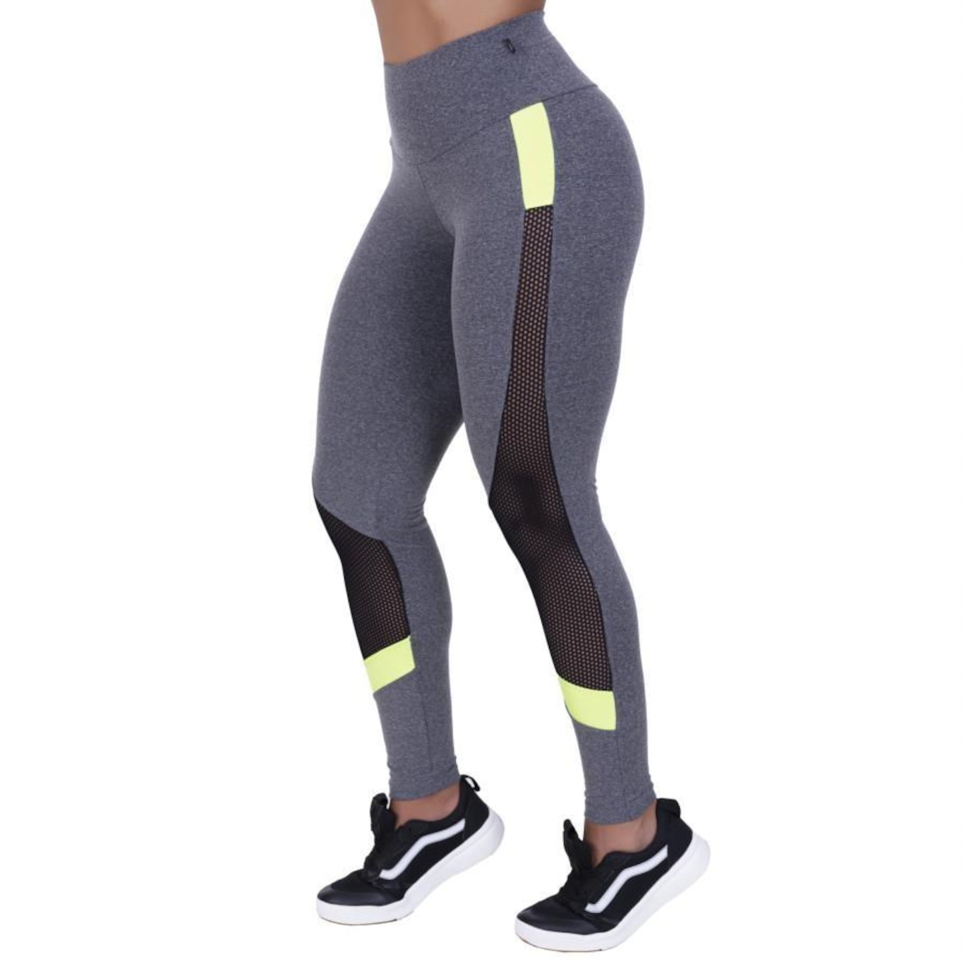 Calça Legging Orbis Fitness Polimiada Recortes Tela e Neon - Feminina - Foto 3