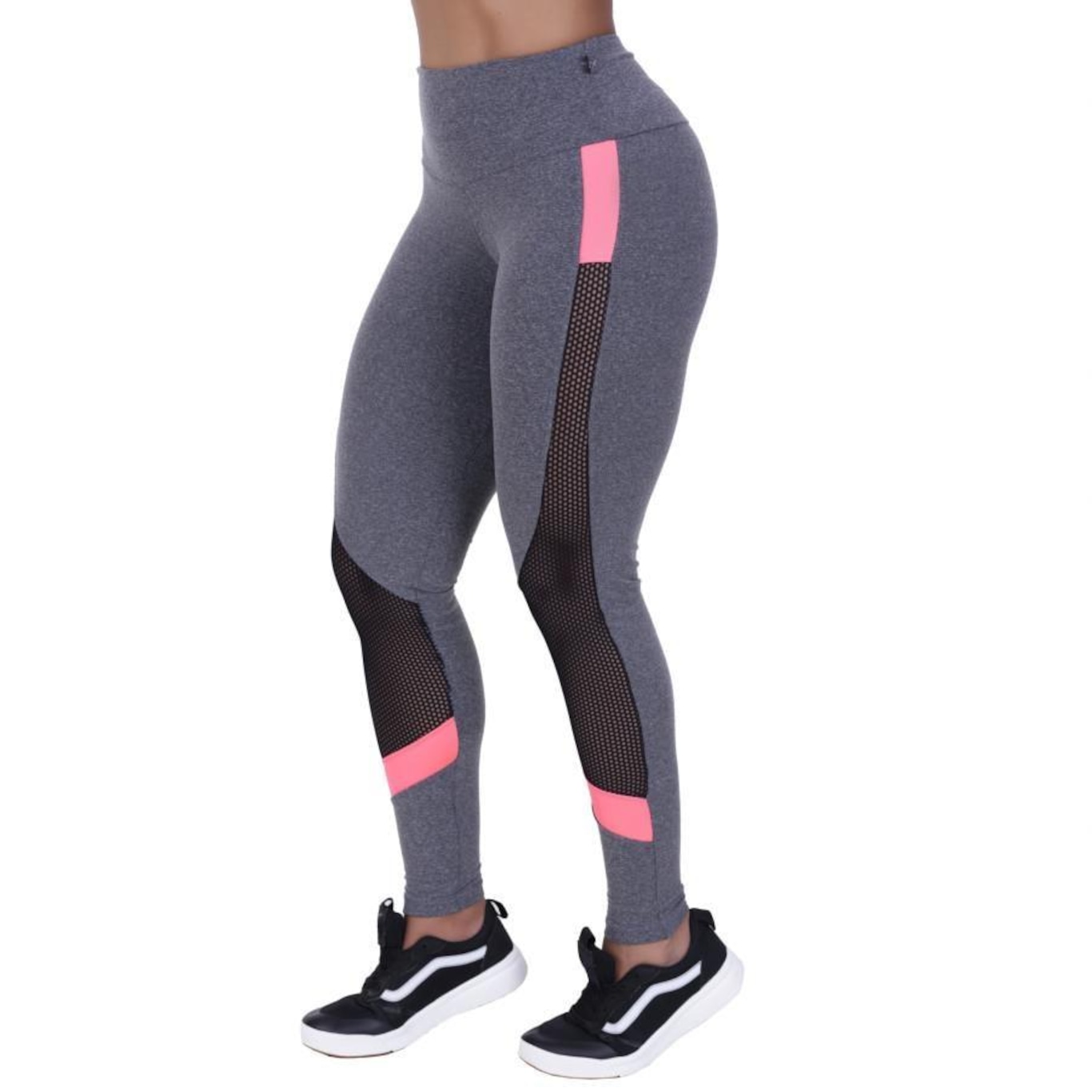 Calça Legging Orbis Fitness Polimiada Recortes Tela e Neon - Feminina - Foto 1