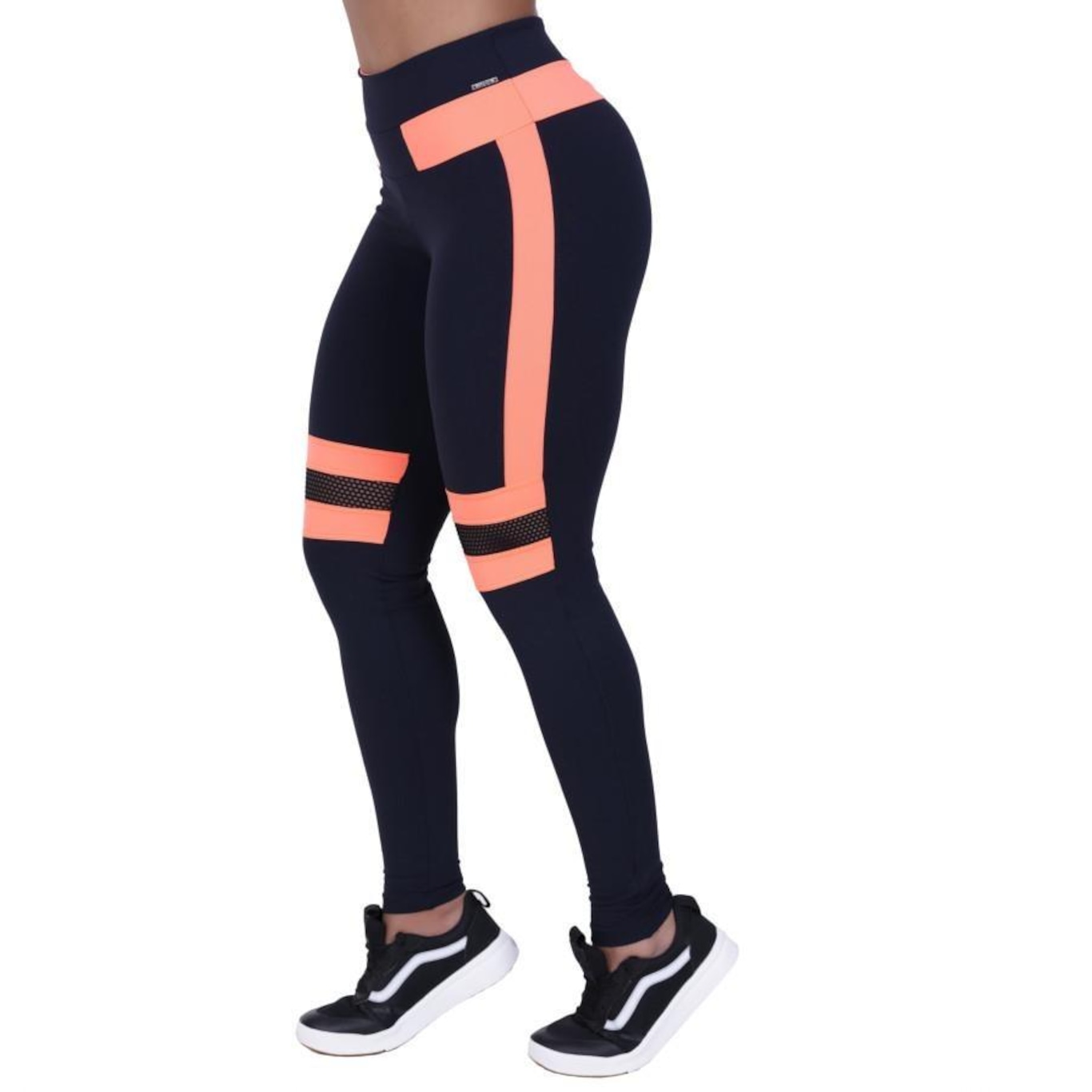 Calça Legging Orbis Fitness Polimiada Recortes Tela e Neon - Feminina - Foto 1