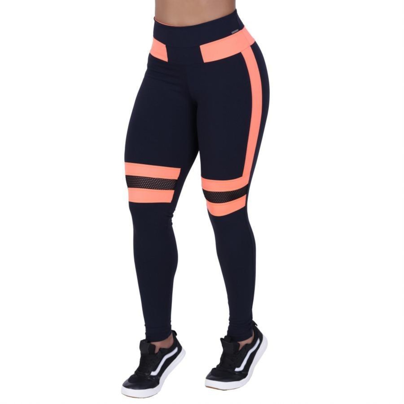 Calça Legging Orbis Fitness Polimiada Recortes Tela e Neon - Feminina - Foto 3