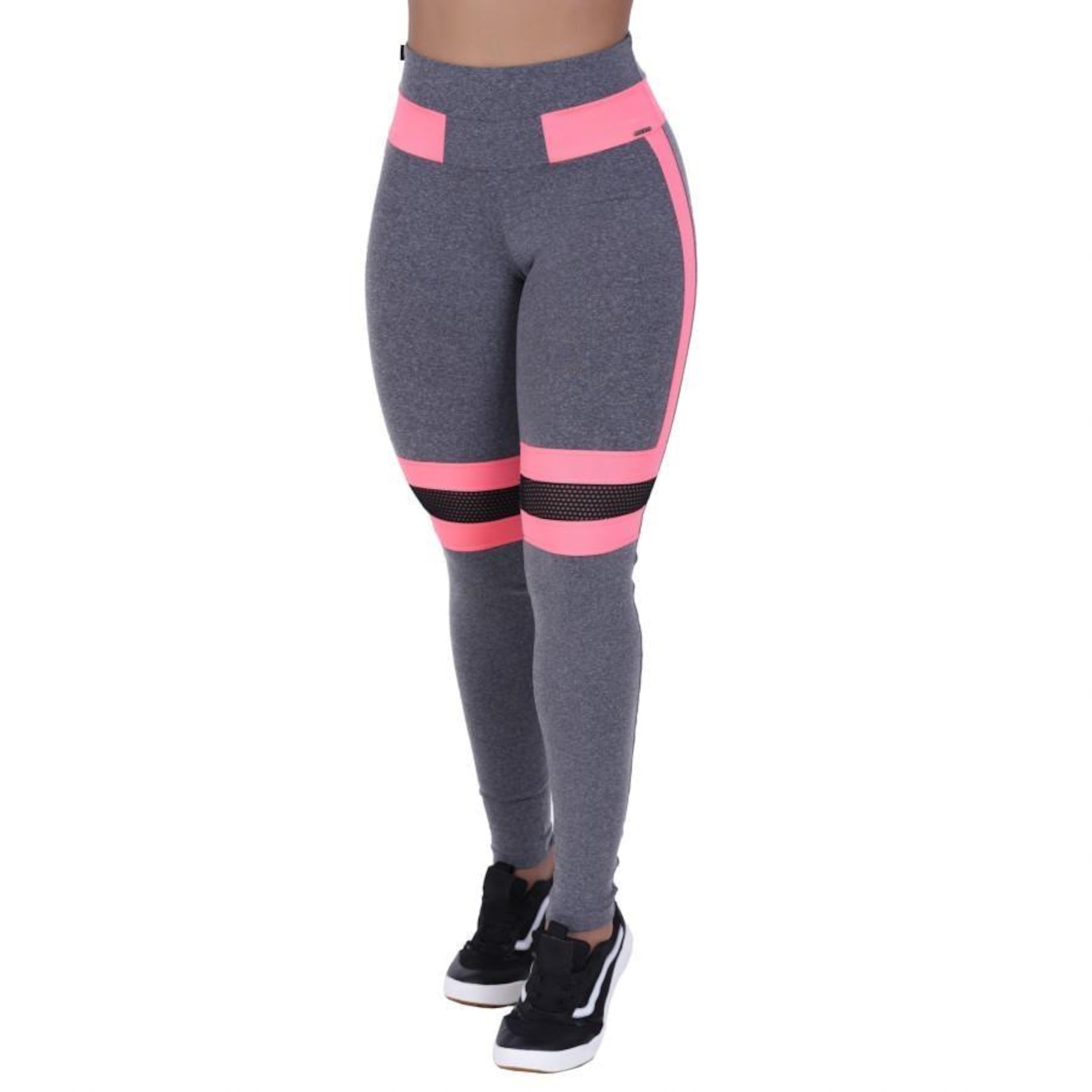 Calça Legging Orbis Fitness Polimiada Recortes Tela e Neon - Feminina - Foto 1