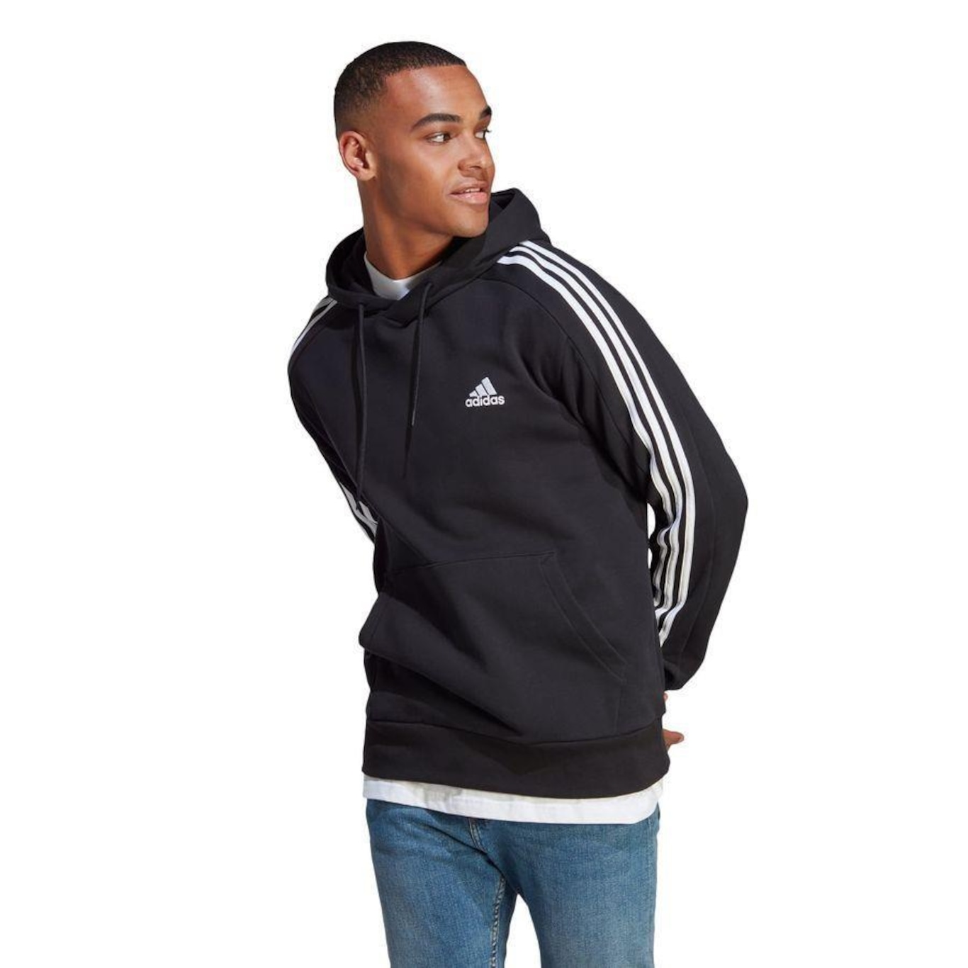 Blusão de Moletom com Capuz adidas Essential 3 Stripes - Masculino - Foto 2