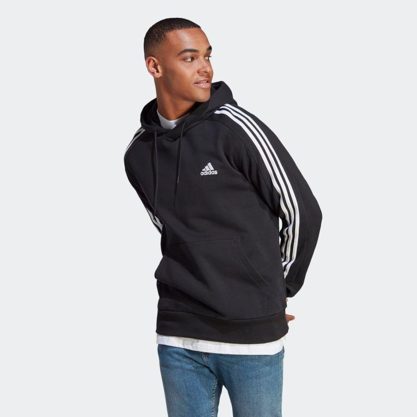 Blusão de Moletom com Capuz adidas Essential 3 Stripes - Masculino - Foto 3