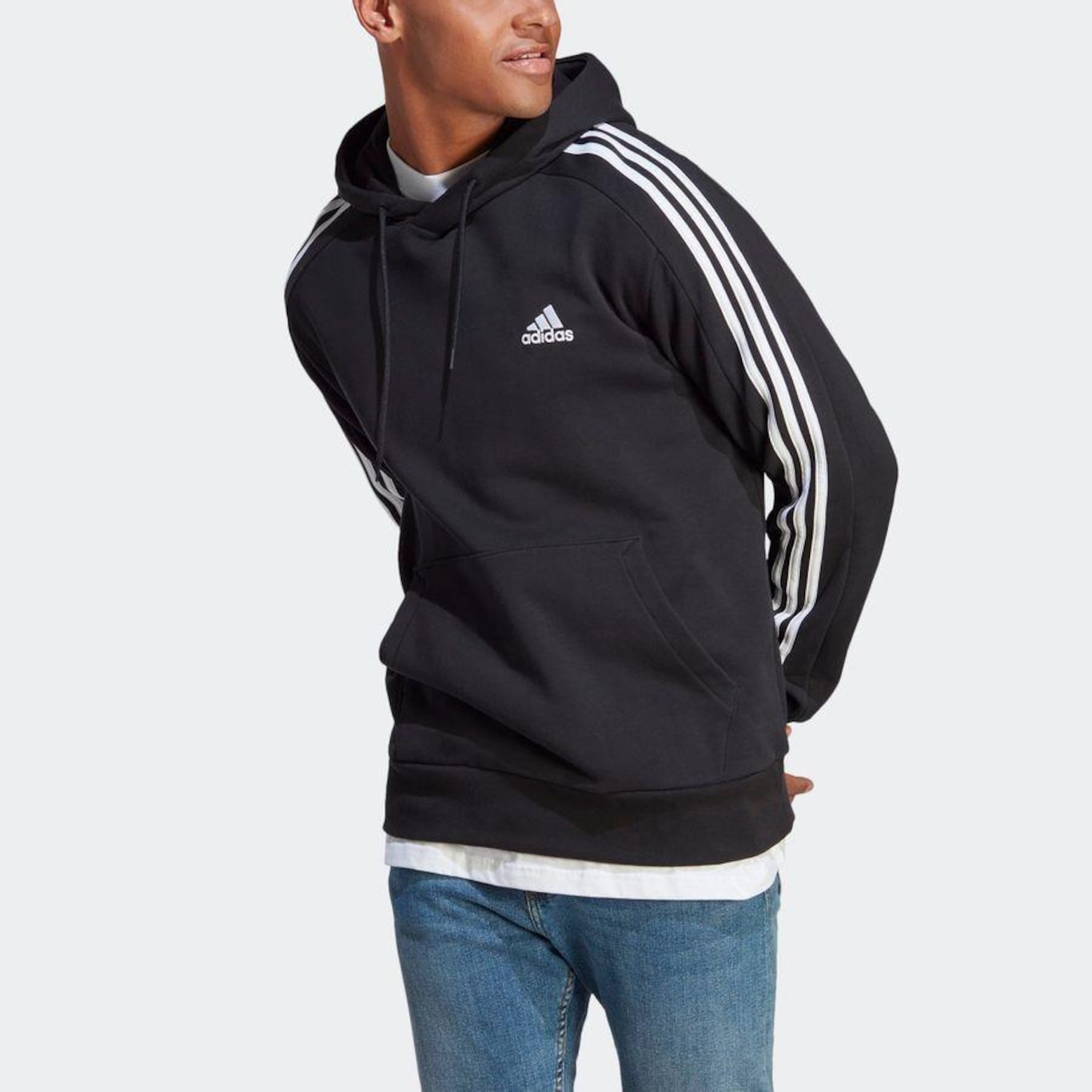 Blusão de Moletom com Capuz adidas Essential 3 Stripes - Masculino - Foto 5