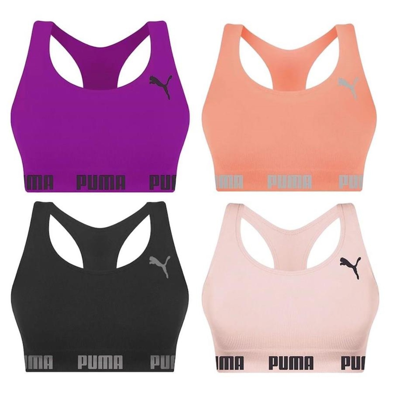 Kit Top Fitness Puma Nadador sem Costura - Feminino - 4 unidades - Foto 1