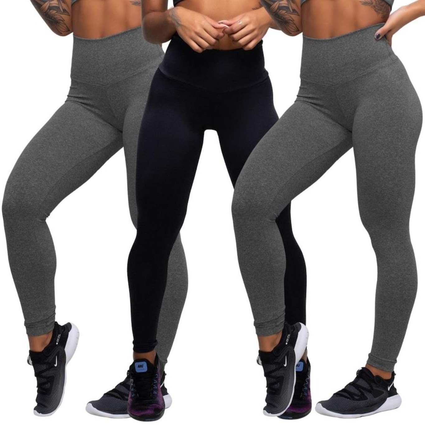 Kit de Calça Legging Belmento Suplex Academia Básica - Feminina - 3 Unds - Foto 1