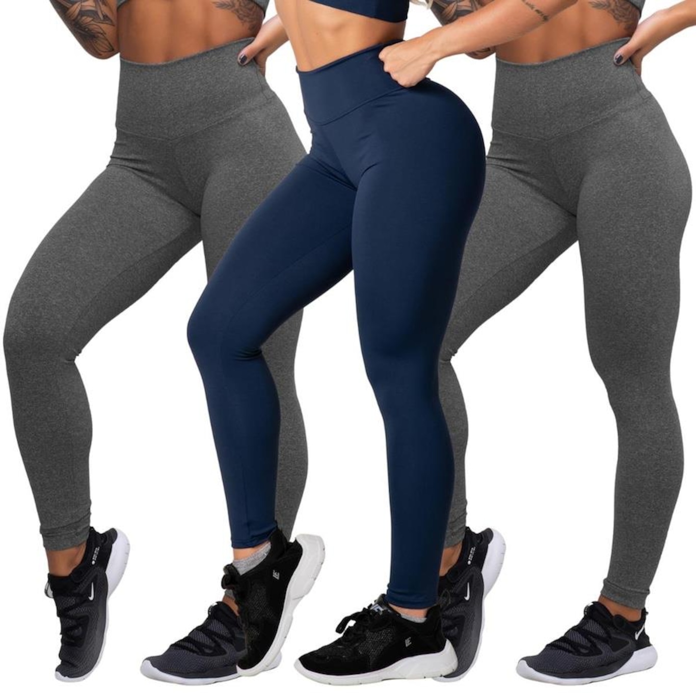 Kit de Calça Legging Belmento Suplex Academia Básica - Feminina - 3 Unds - Foto 1